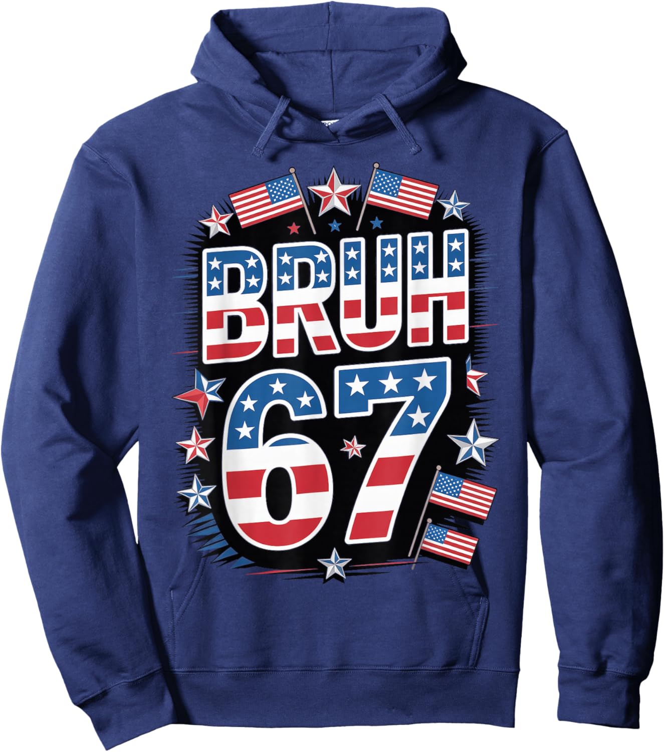 Illustrated American Flag USA 67 Bruh Meme 4th of July Hoodie - Hoodie | Navy
