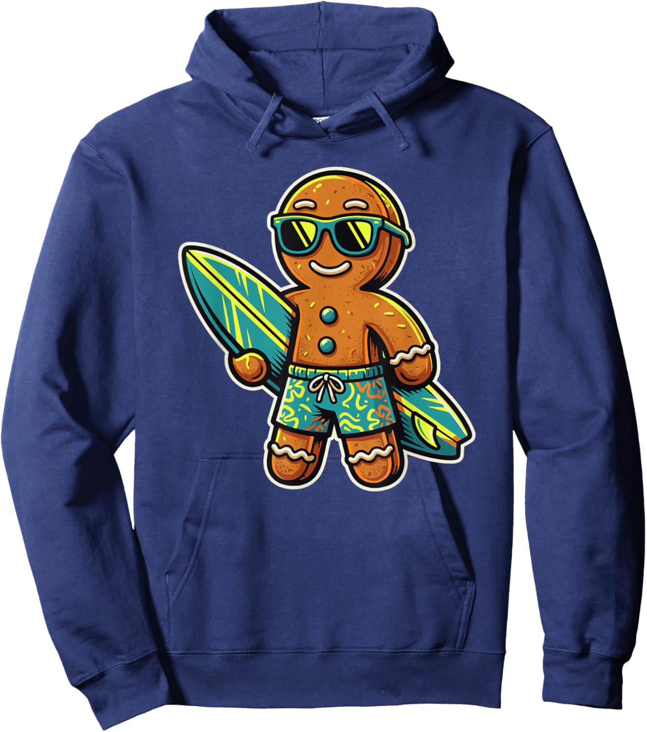 Gingerbread Surfeur, Noël au Soleil, Tropiques, Humour Hoodie - Hoodie | Navy