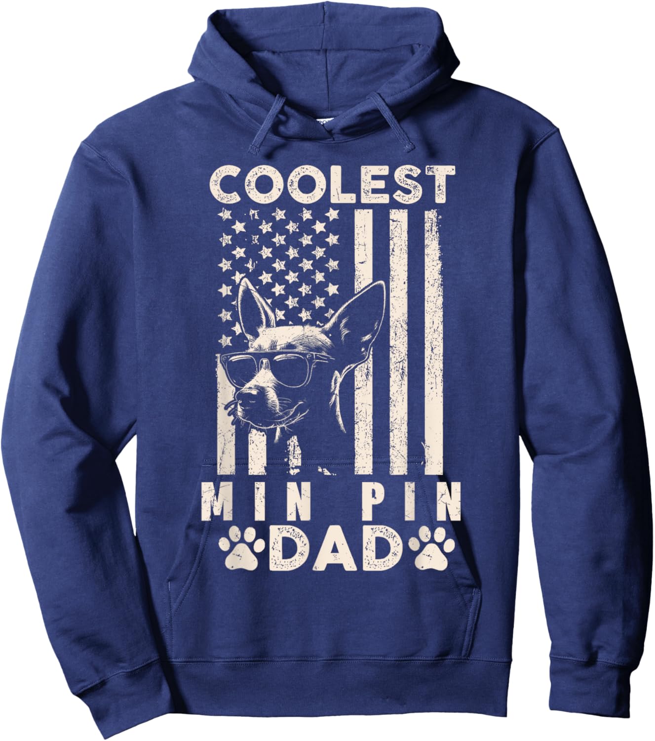 Coolest Min Pin Dad Vintage American Flag Funny Fathers Day Kids Men Hoodie - Hoodie | Navy