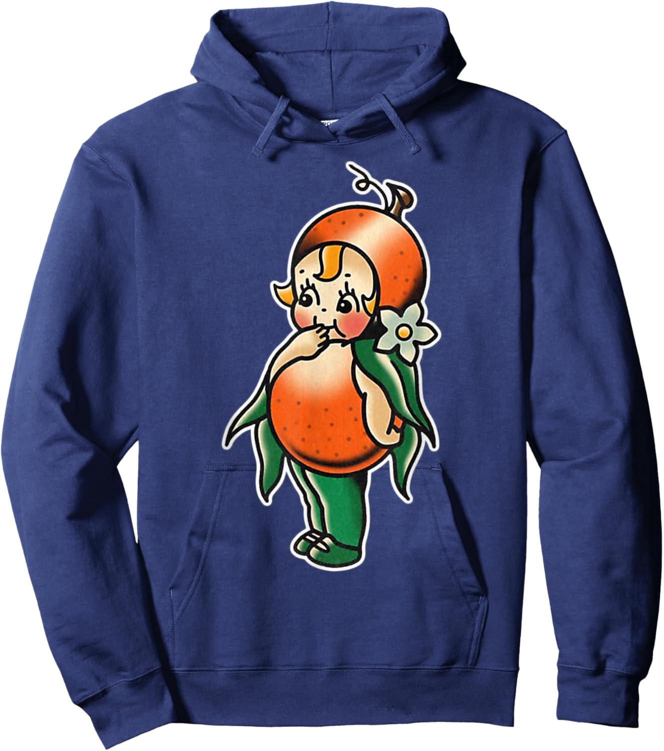 Urban Empyre Kewpie Baby Orange Fruit Traditional Tattoo Flash , Small, Black Hoodie - Hoodie | Navy