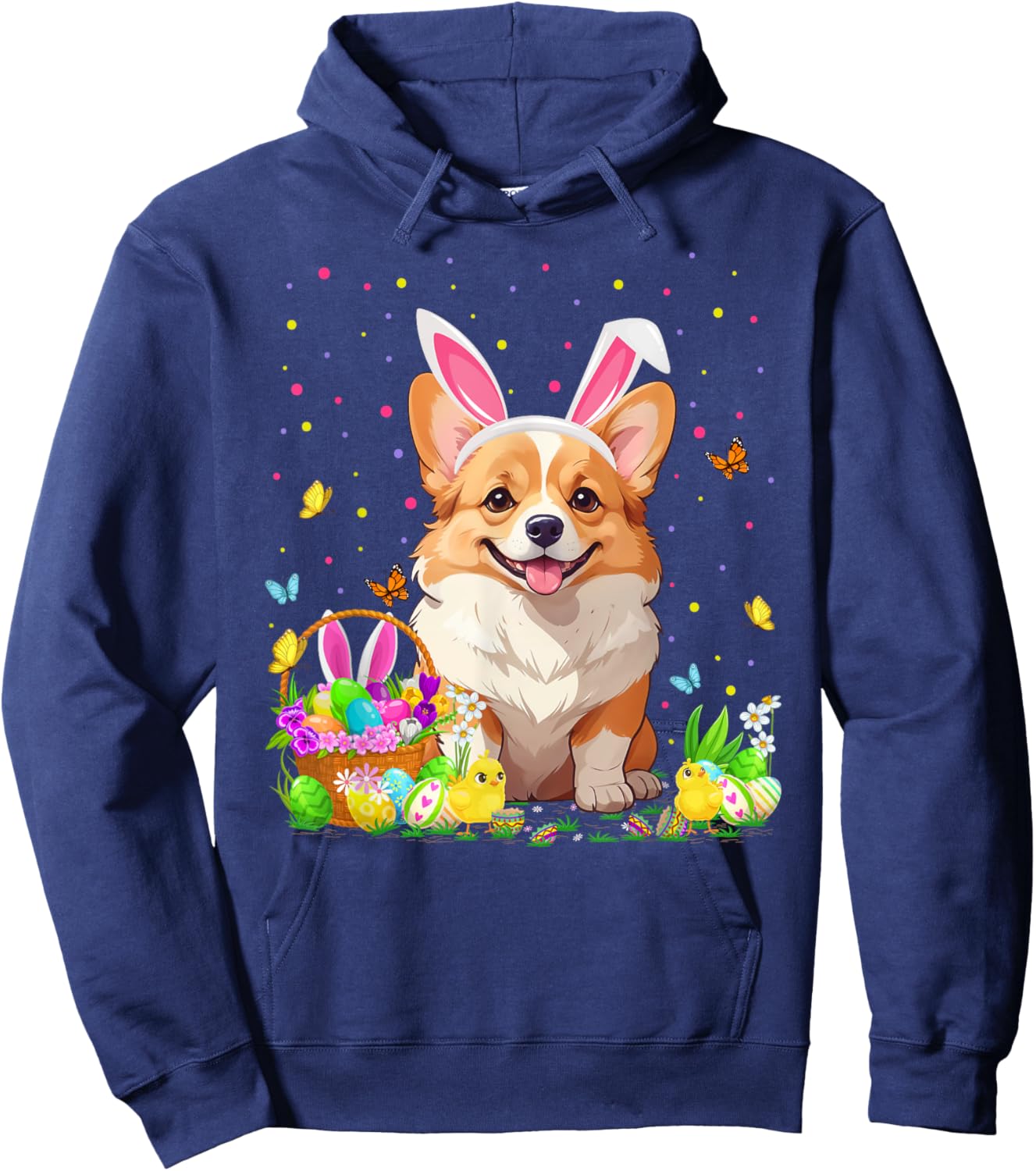 Corgi Dog Easter Egg Hunt Bunny Ear Corgi Easter Hoodie - Hoodie | Navy