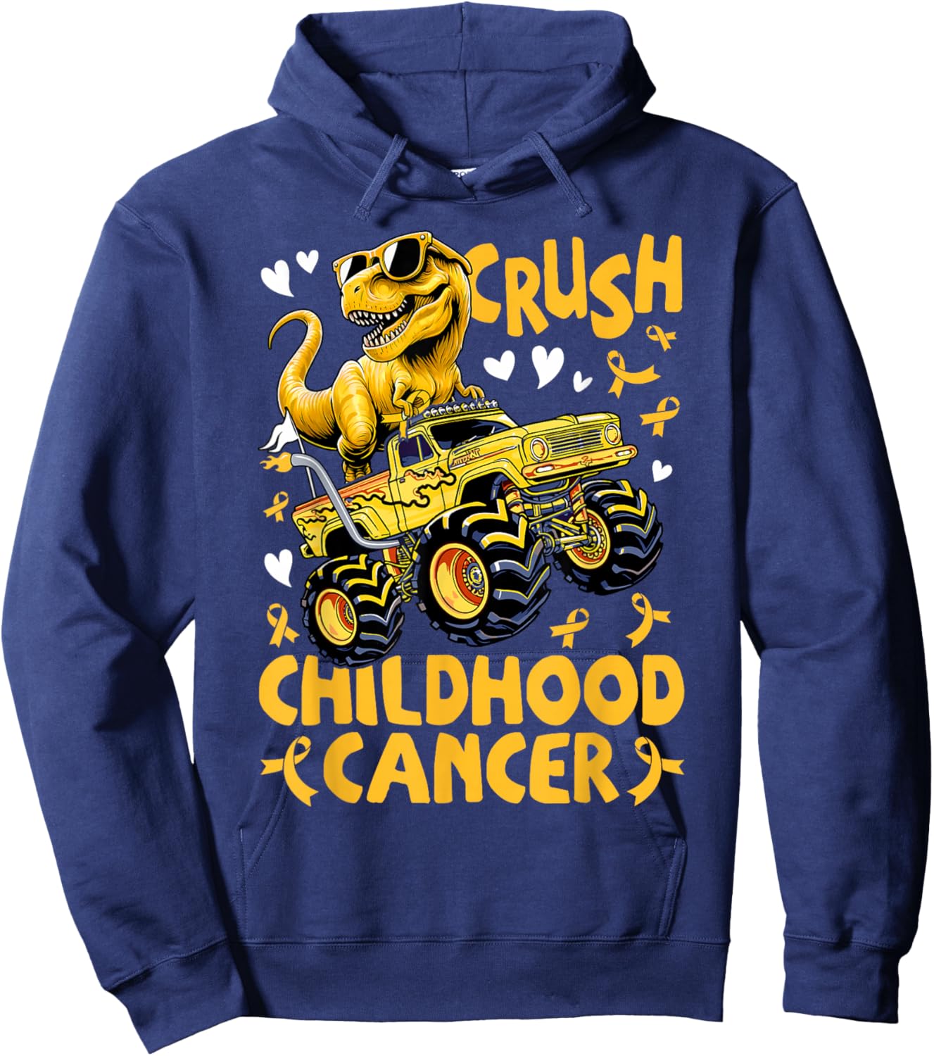 Crush Childhood Cancer Awareness Monster Truck Dinosaur Hoodie - Hoodie | Navy