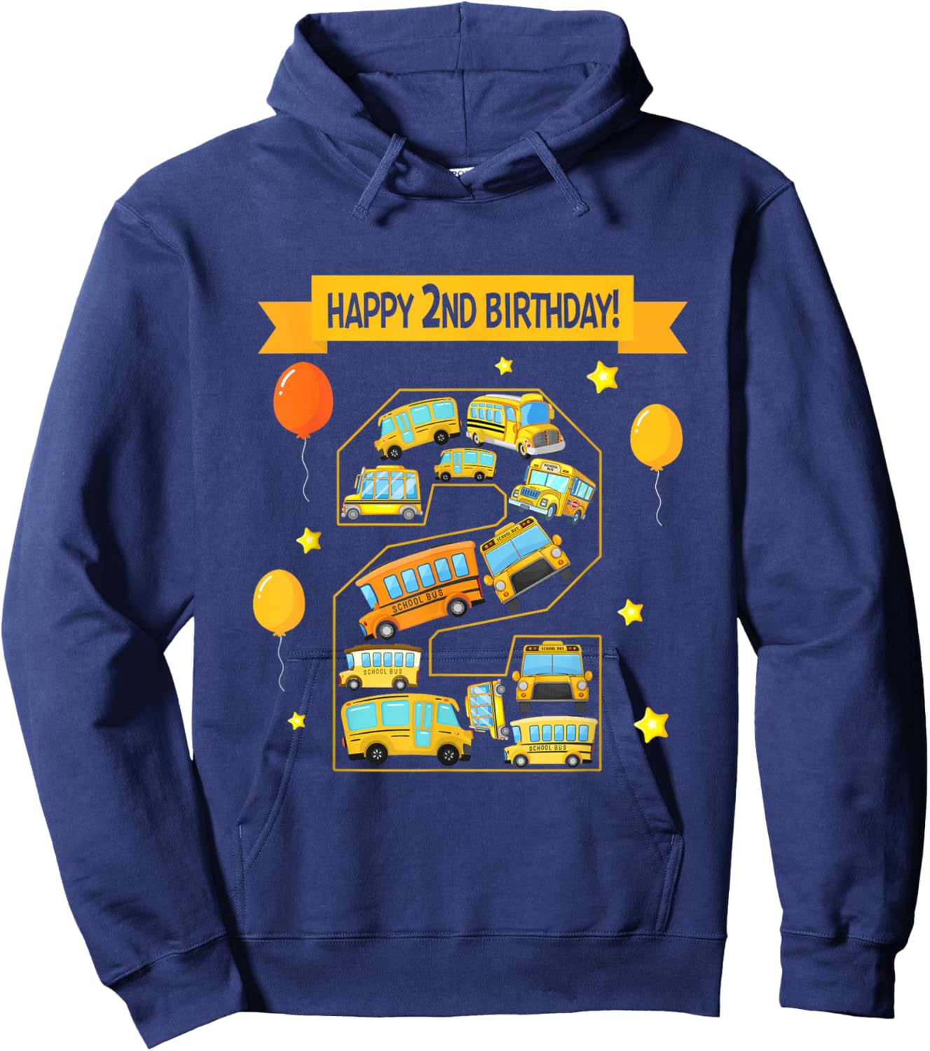 2 Year Old Birthday School Bus Lover Happy 2nd Birthday Hoodie - Hoodie | Navy