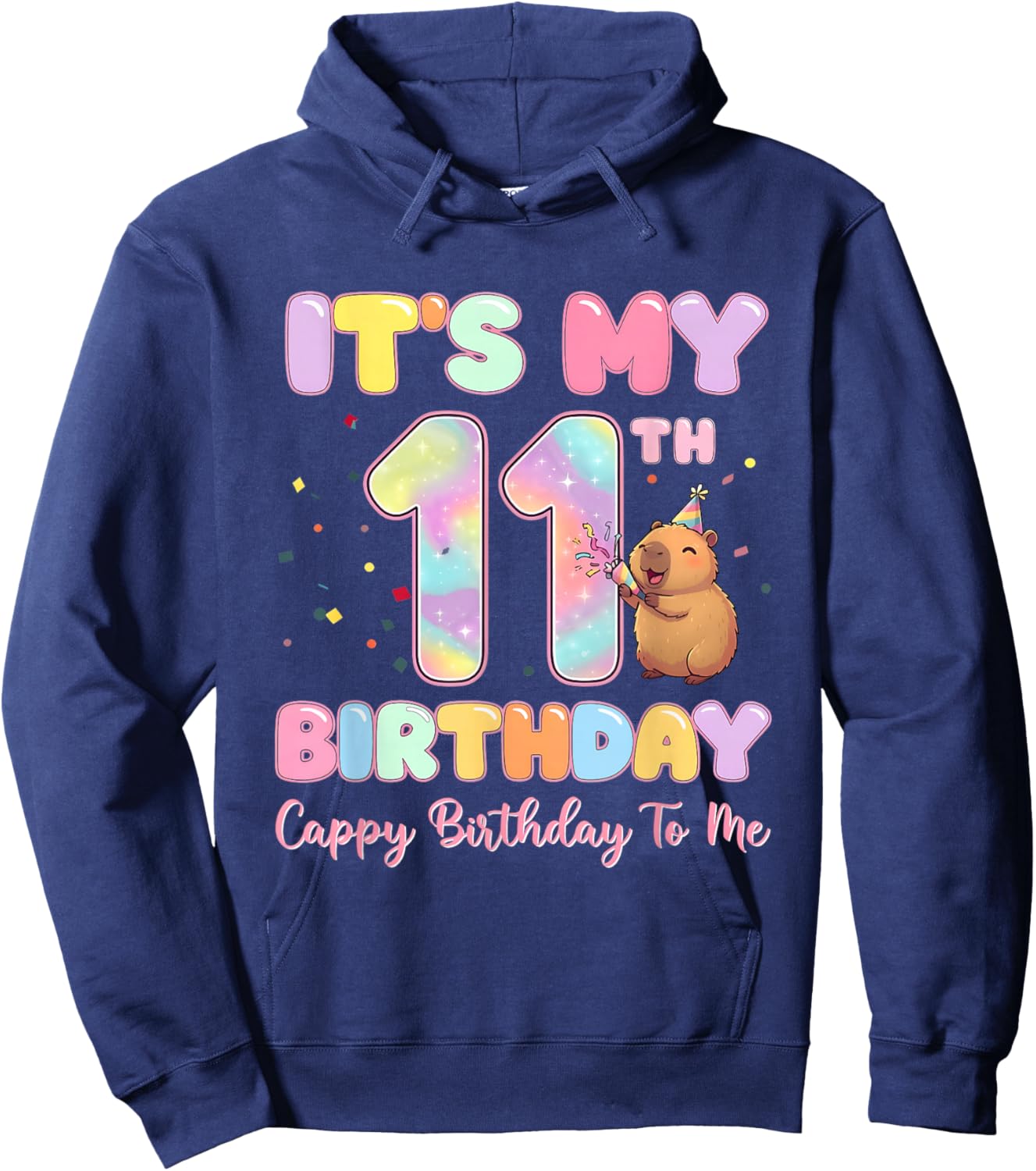 It's My 11th Birthday Cappy Birthday to Me Capybaras Groovy Hoodie - Hoodie | Navy
