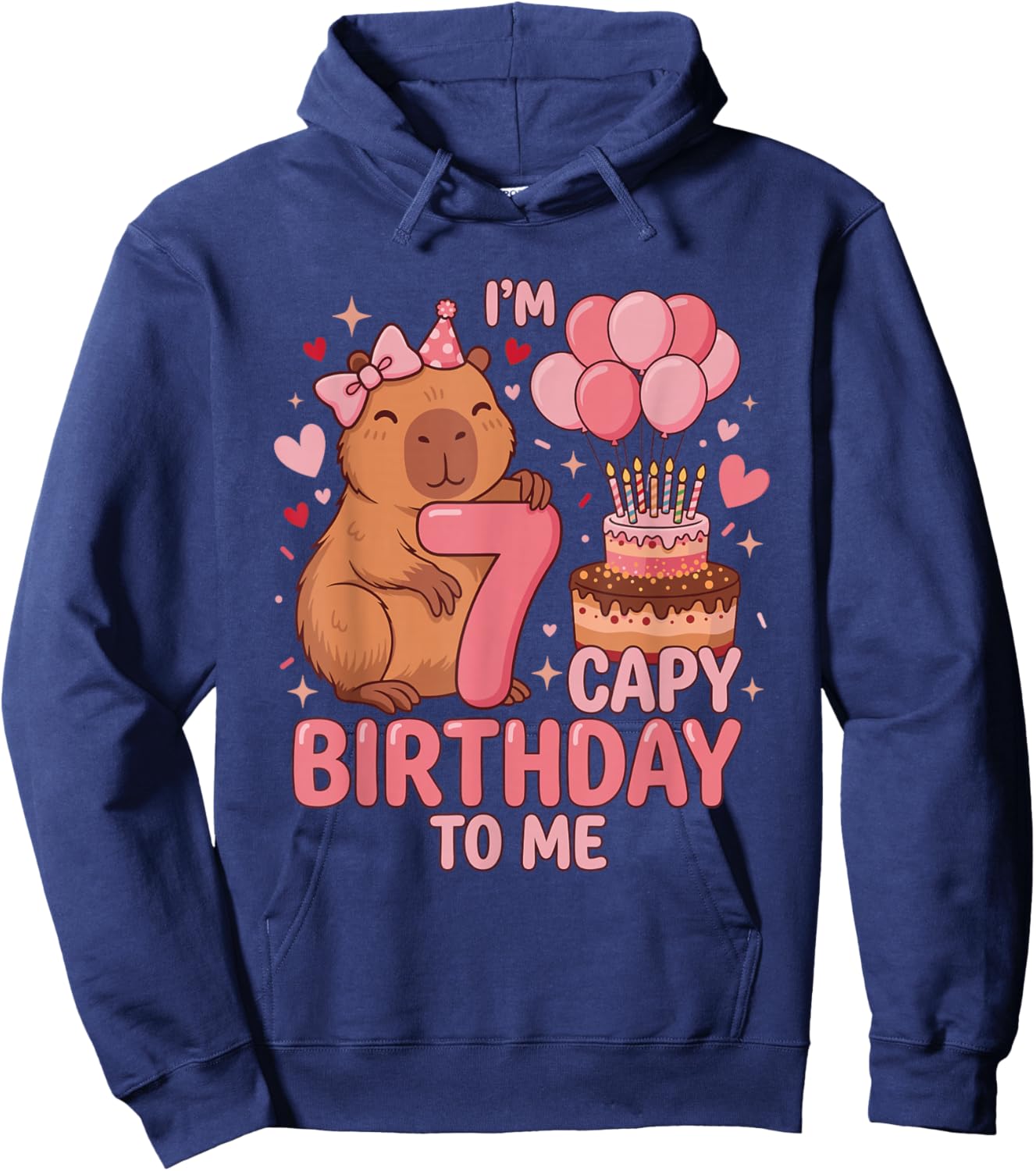 Capybara 7 Year Birthday Girl Capybara 7th Birthday 2019 Hoodie - Hoodie | Navy