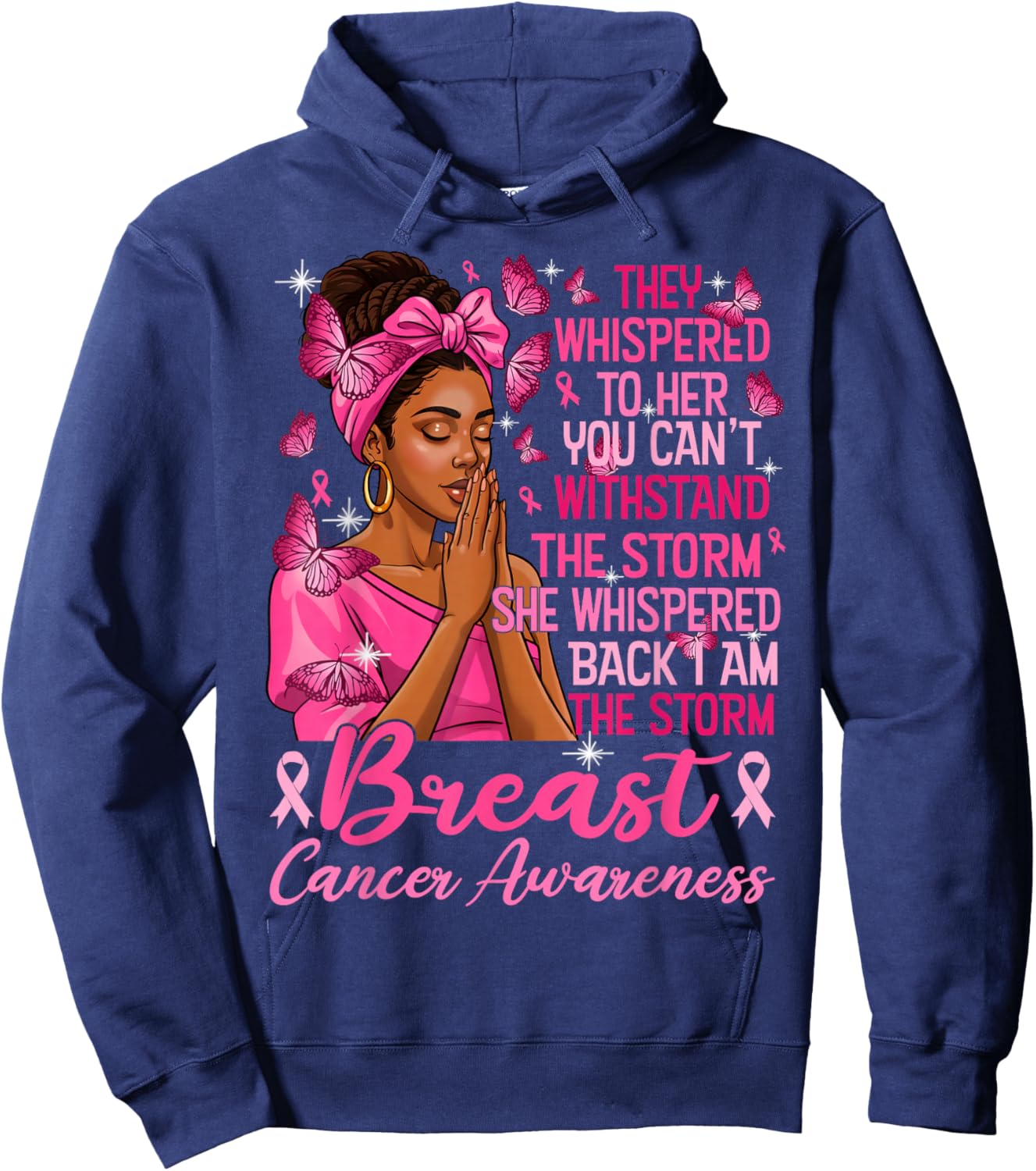 Pink Ribbon I Am Storm Black Women Breast Cancer Awareness Hoodie - Hoodie | Navy