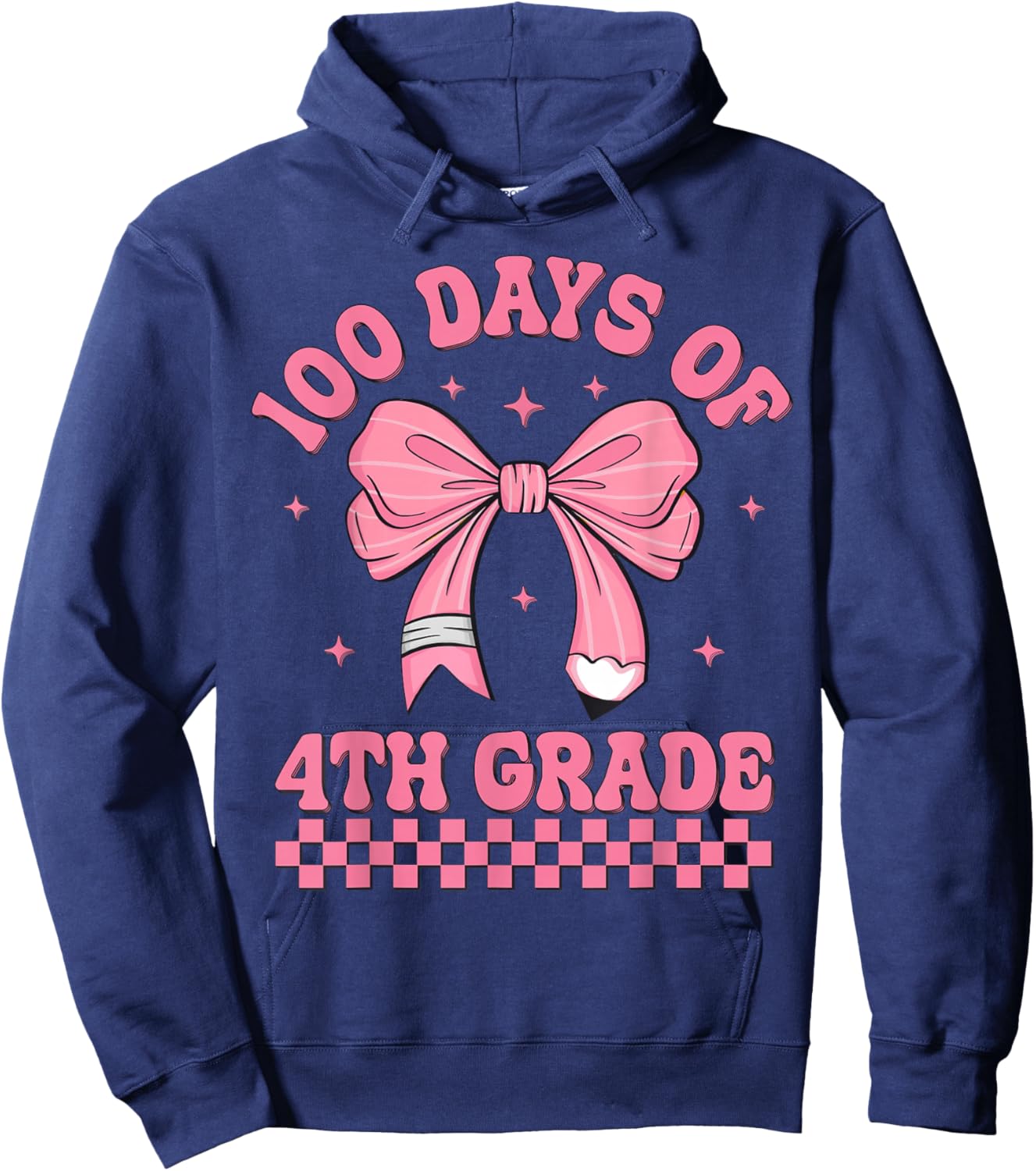 100th Day Of School Coquette Bow 100 Days Of 4th Grade Hoodie - Hoodie | Navy