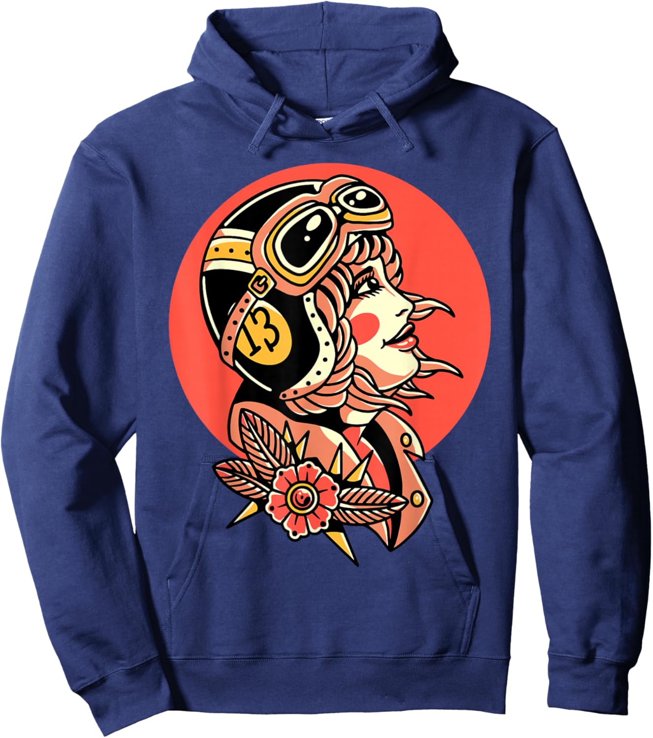 Biker Girl Traditional Tattoo Flash Hoodie - Hoodie | Navy