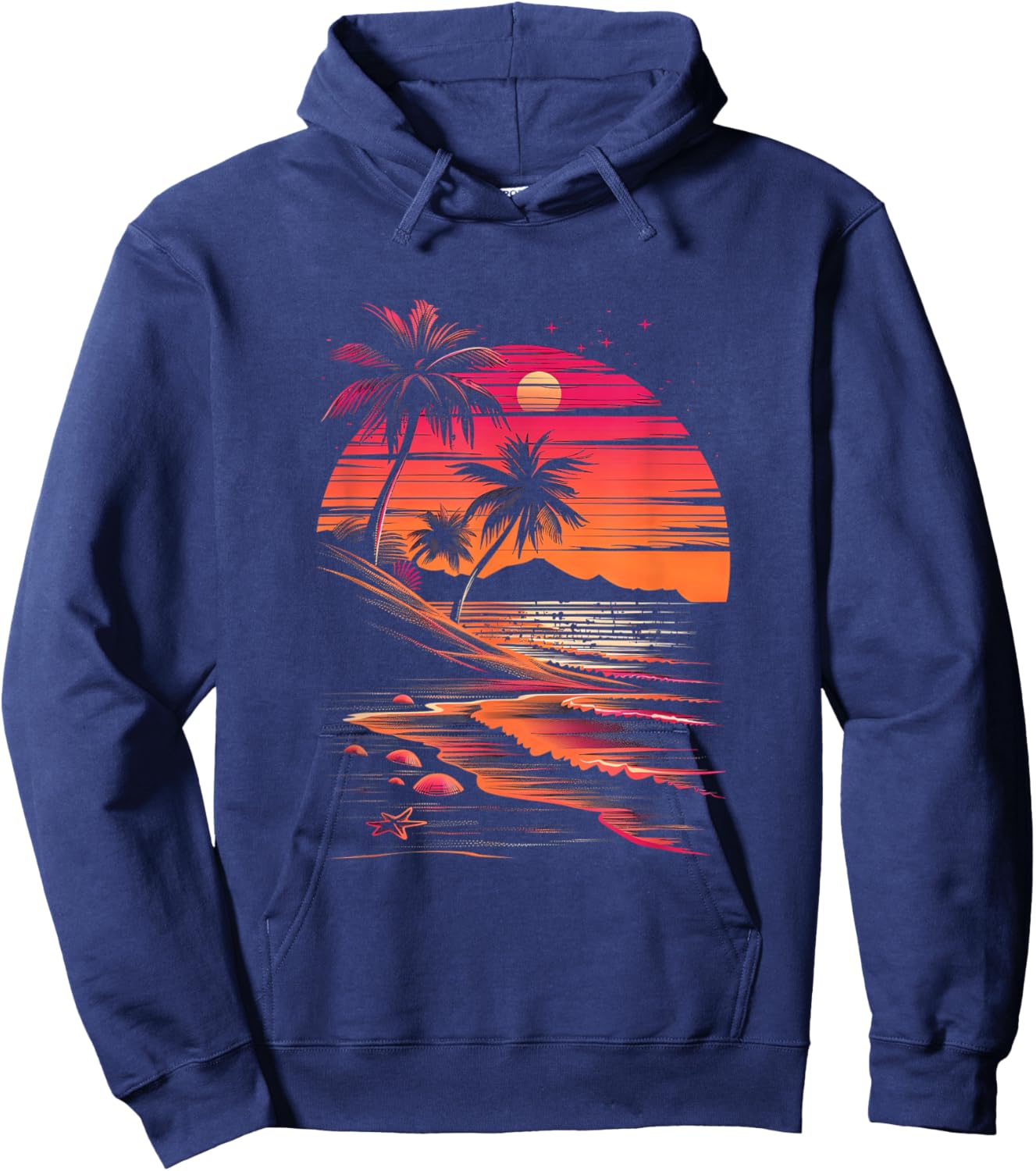 Tropical Sunset Pink Black Beach Scene Hoodie - Hoodie | Navy