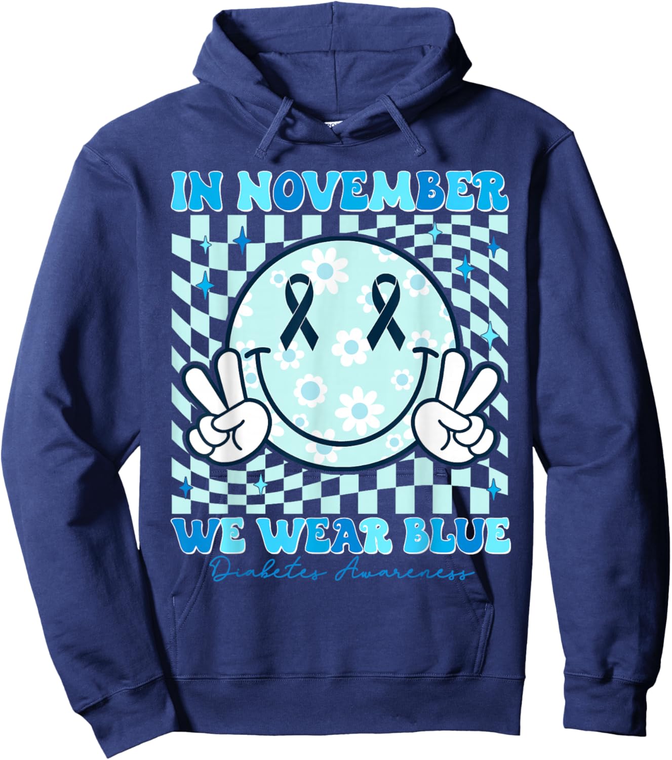 In November We Wear Ribbon Blue Diabetes Awareness Woman Men Hoodie - Hoodie | Navy