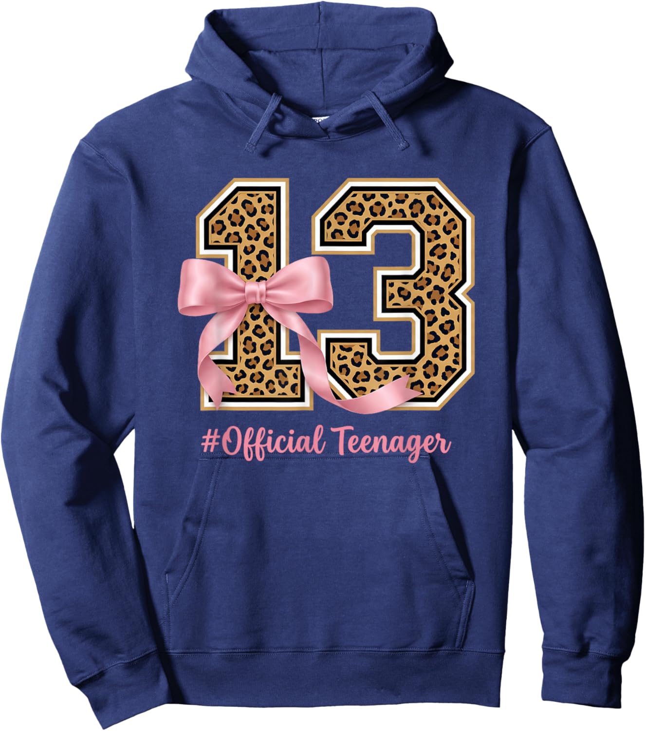 Coquette Leopard Pink Birthday Girl 13 Years Old Hoodie - Hoodie | Navy