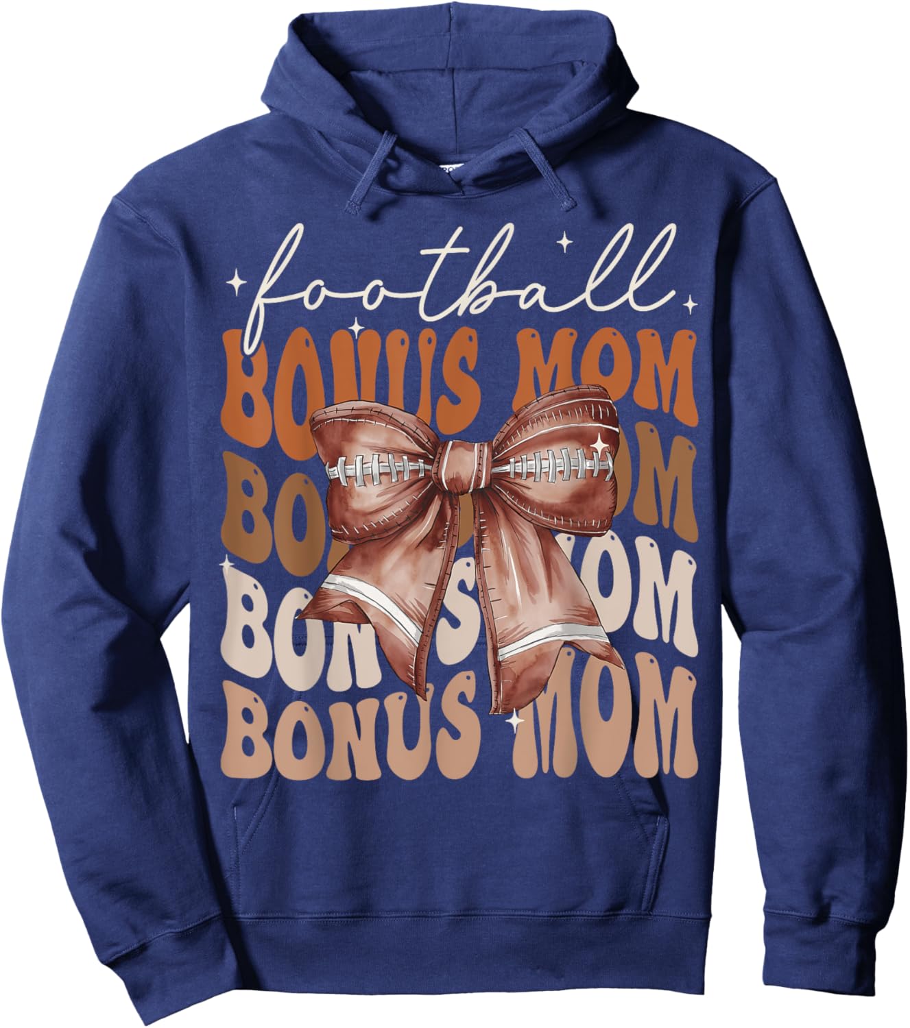Football Bonus Mom American Football Coquette Bow Groovy Hoodie - Hoodie | Navy