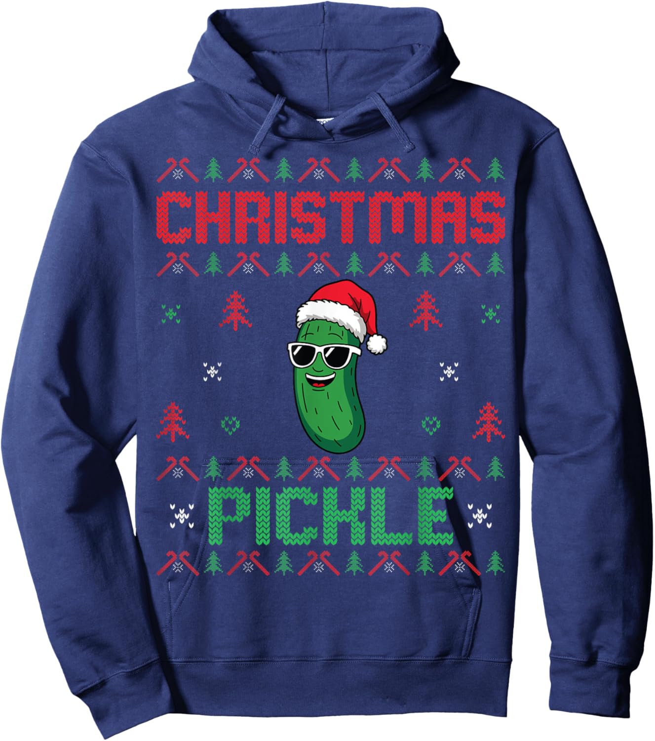 Pickle Wearing Santa Hat Xmas Party - Ugly Christmas Pickle Hoodie - Hoodie | Navy