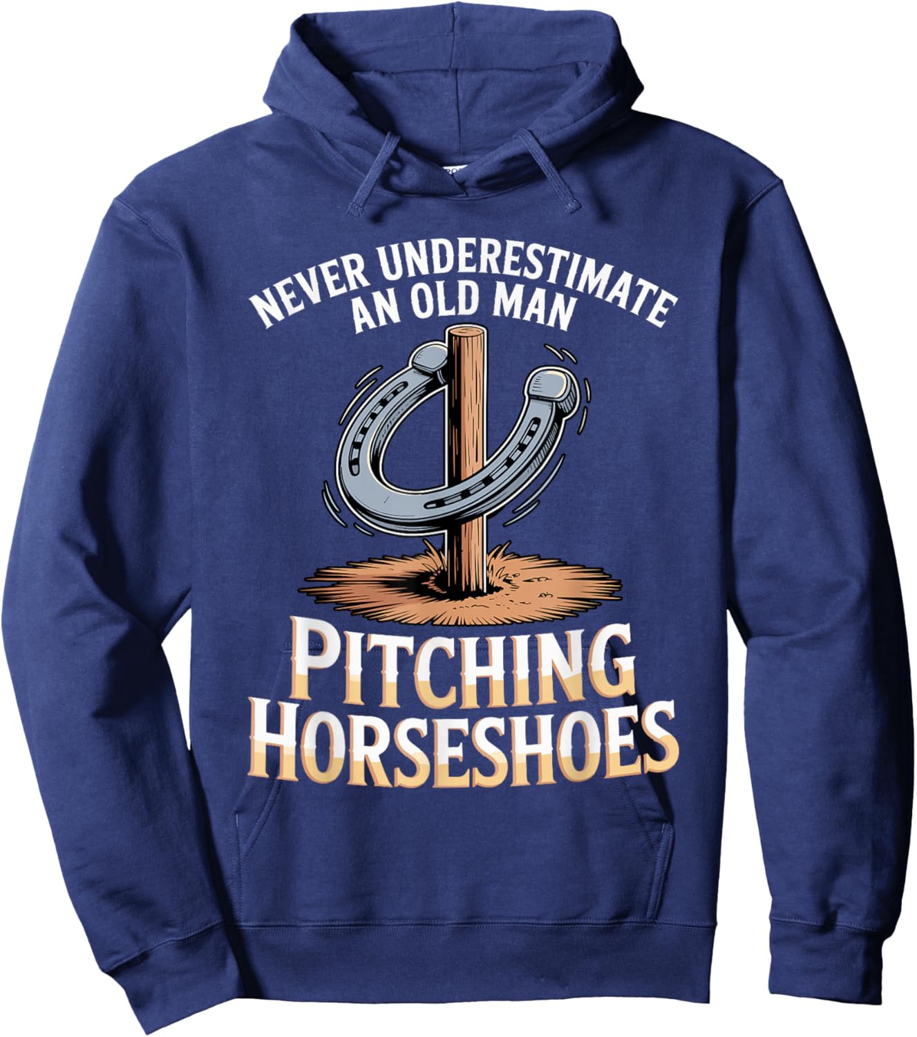 Old Man Pitching Horseshoes Throwing Horse Horseshoe Pitcher Hoodie - Hoodie | Navy