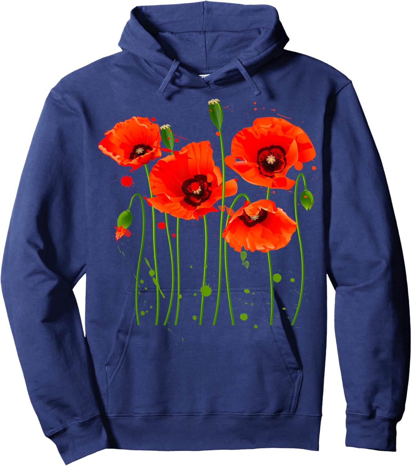 Watercolor Red Poppy Floral Garden Lover Botanical Plants Hoodie - Hoodie | Navy