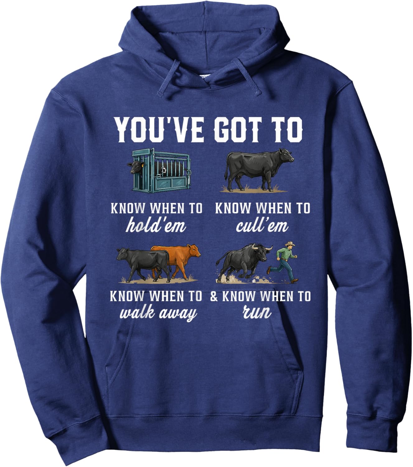 You've Got to Know When to Hold'em Retro Funny Cow Lover Hoodie - Hoodie | Navy