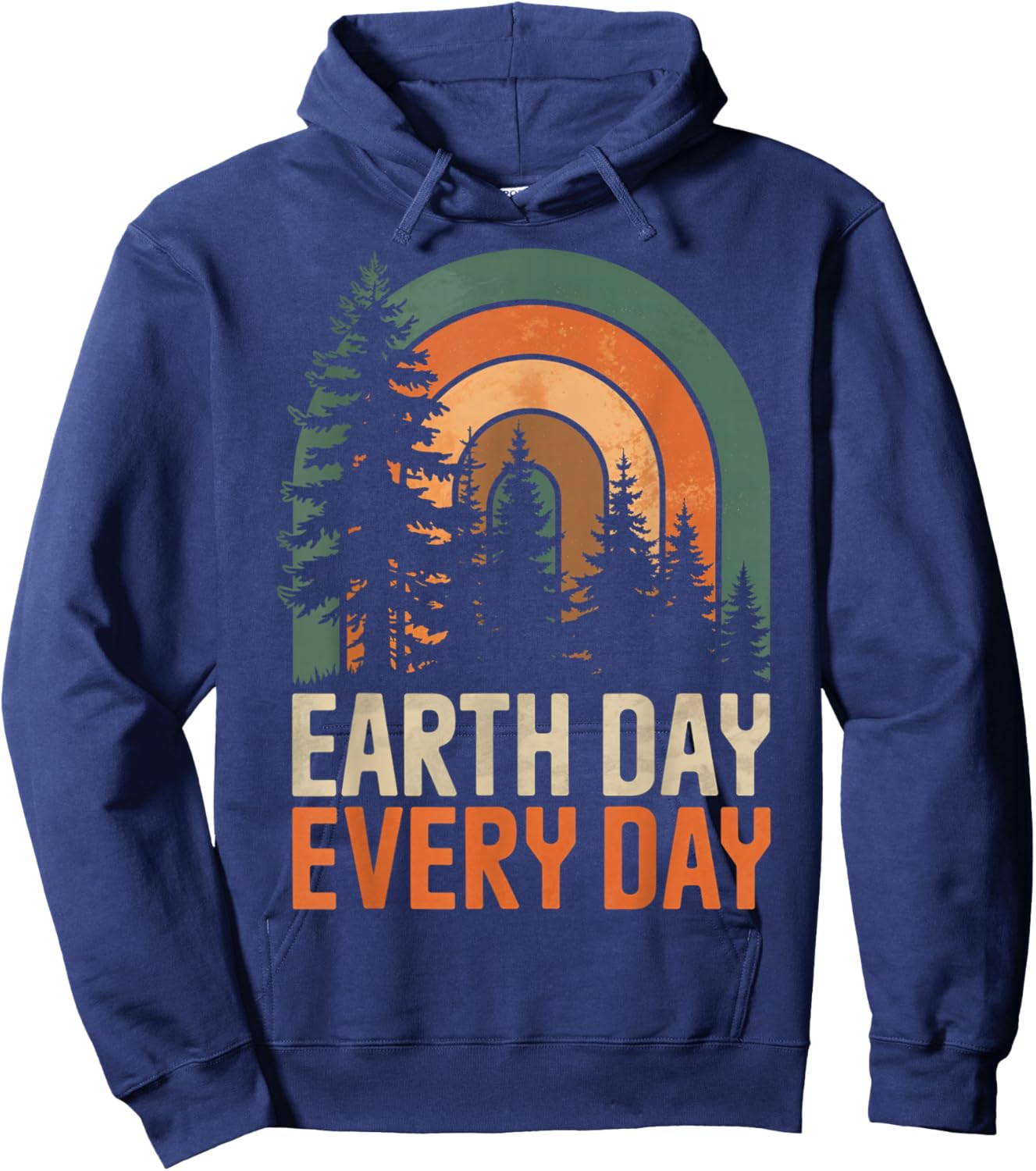 Earth Day Every Day Retro Forest Rainbow Nature 70s Art Hoodie - Hoodie | Navy