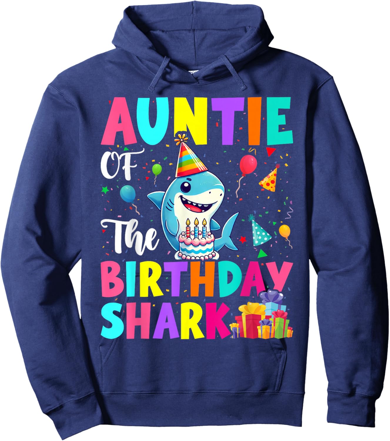 Auntie Of The Shark Birthday Boy Girl Party Family Group Hoodie - Hoodie | Navy