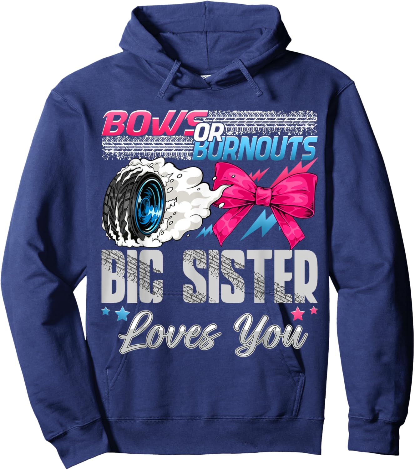 Burnouts or Bows Big Sister Loves You Gender Reveal Party Hoodie - Hoodie | Navy