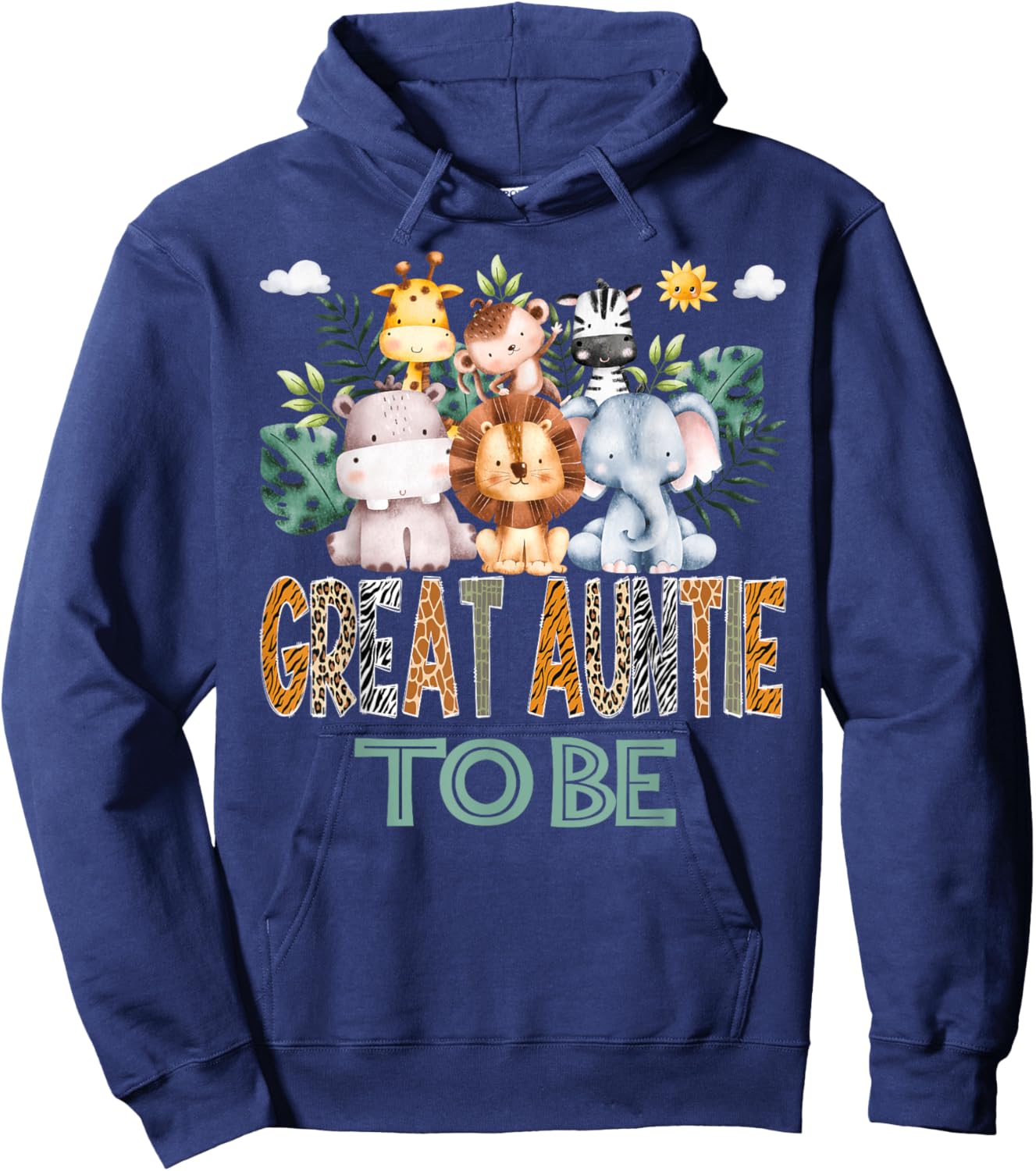 Soon To Be Great Auntie Jungle Animal Safari Gender Reveal Hoodie - Hoodie | Navy