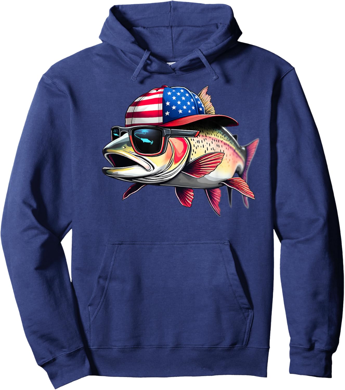 Funny Fishing & Fisherman Rainbow Trout American Flag Hoodie - Hoodie | Navy