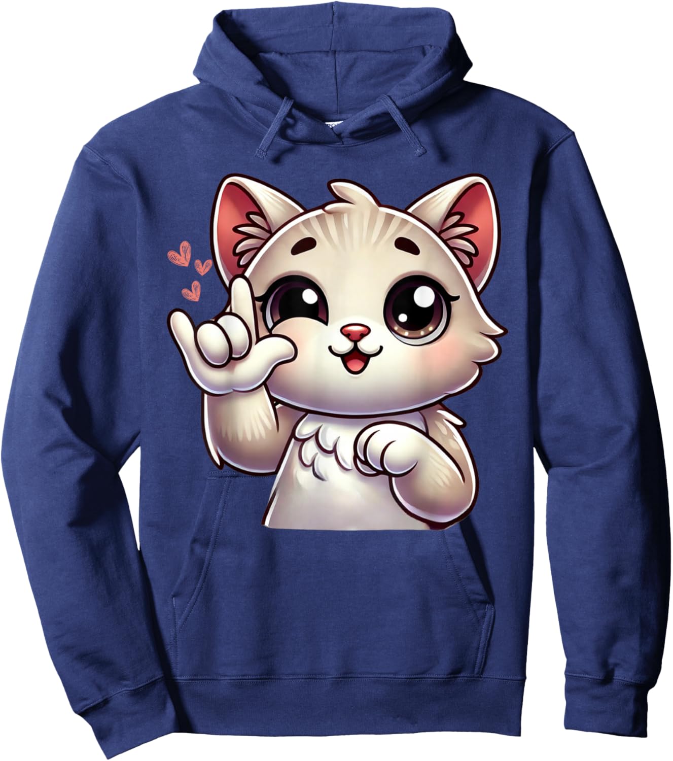 Kitten Cute Cat Making Love You Hand Sign Language ASL Hoodie - Hoodie | Navy