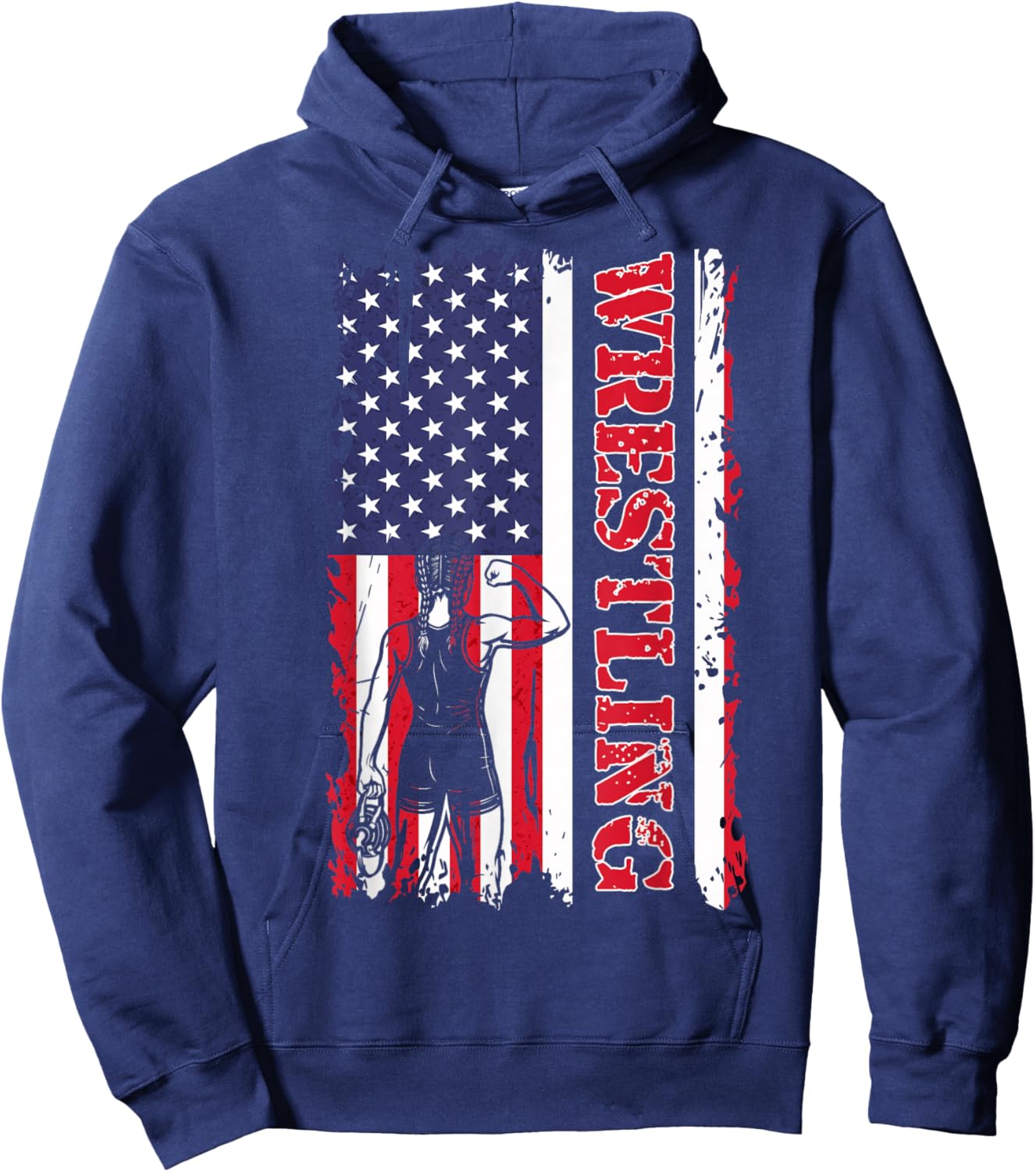 Vintage USA Flag Wrestling Wrestler Girl Martial Arts Hoodie - Hoodie | Navy