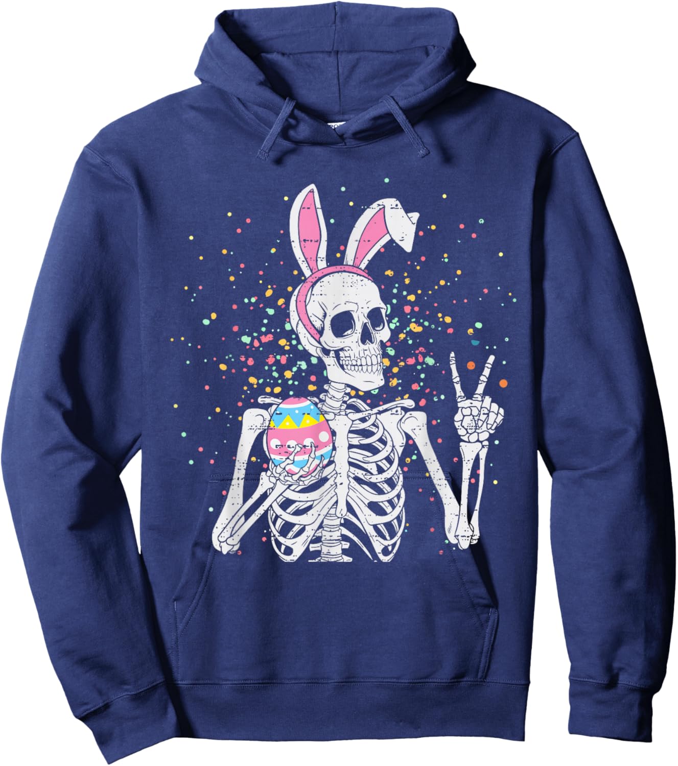 Easter Skeleton Bunny Rock Hand Rocker Boys Kids Teens Hoodie - Hoodie | Navy