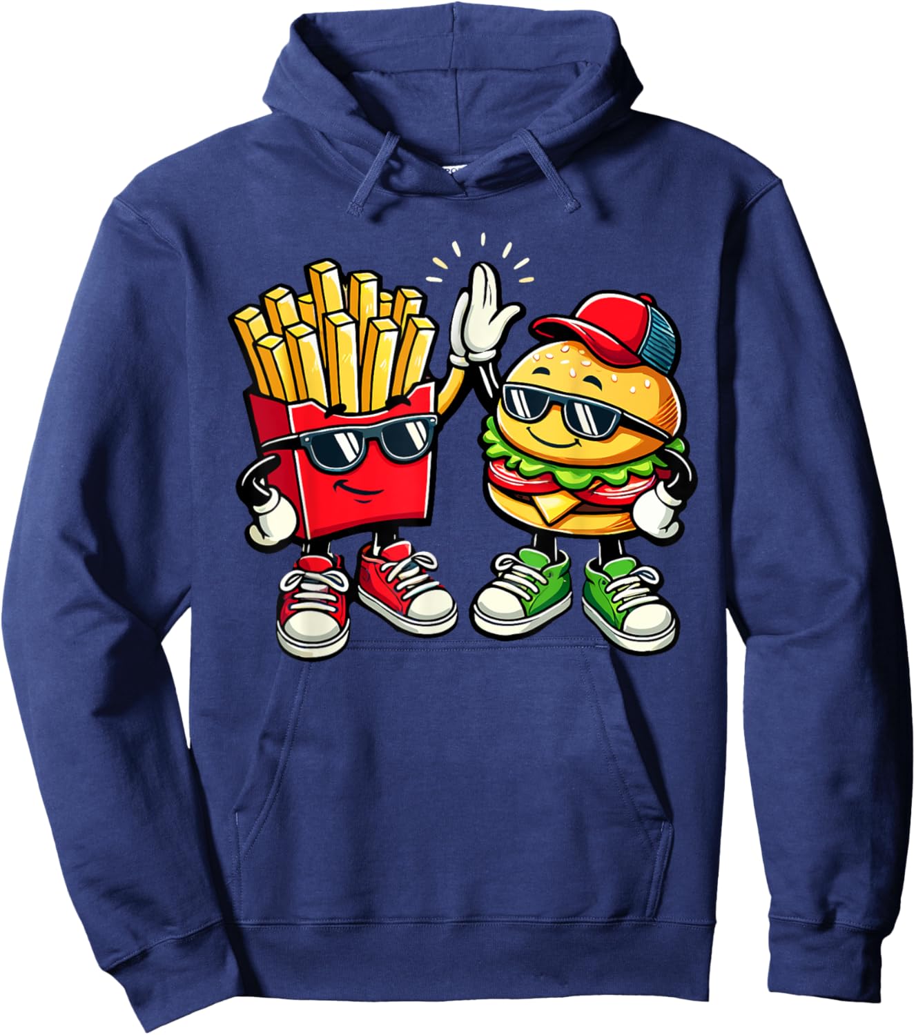 Hamburger Fries High Five | Cool Fun Combo Snacks Funny Hoodie - Hoodie | Navy