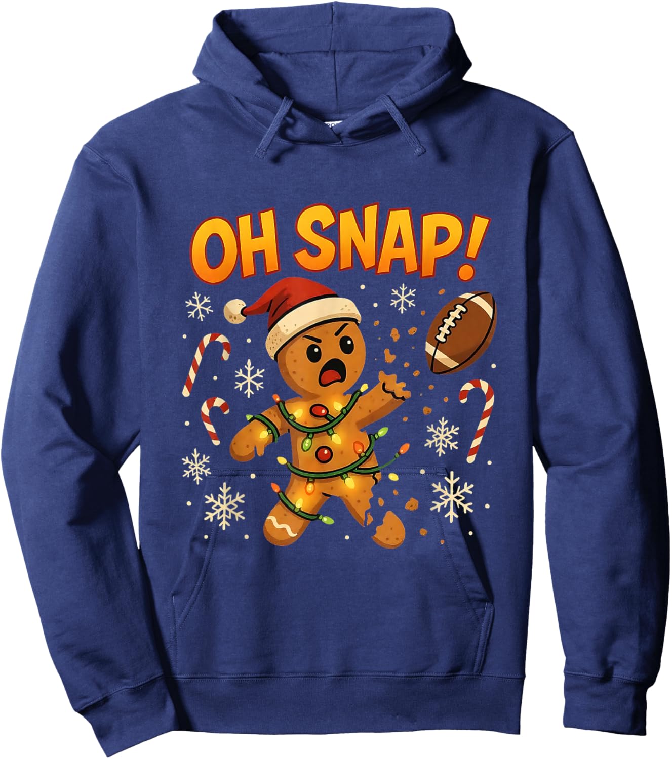 Oh Snap Funny Gingerbread Football Christmas Lights Humor Hoodie - Hoodie | Navy