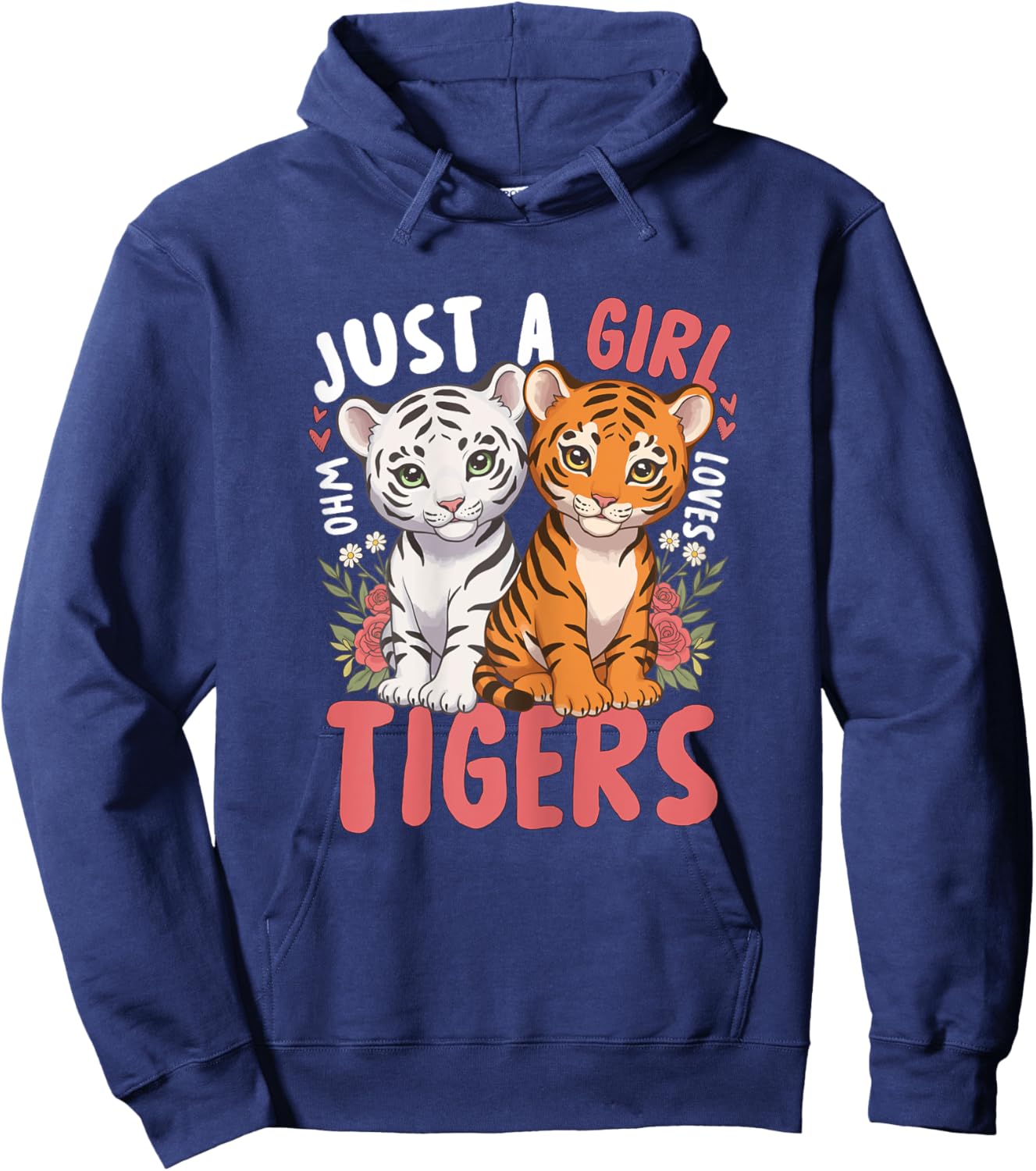 Just a Girl Who Loves Tigers Cute White Tiger Hoodie - Hoodie | Navy