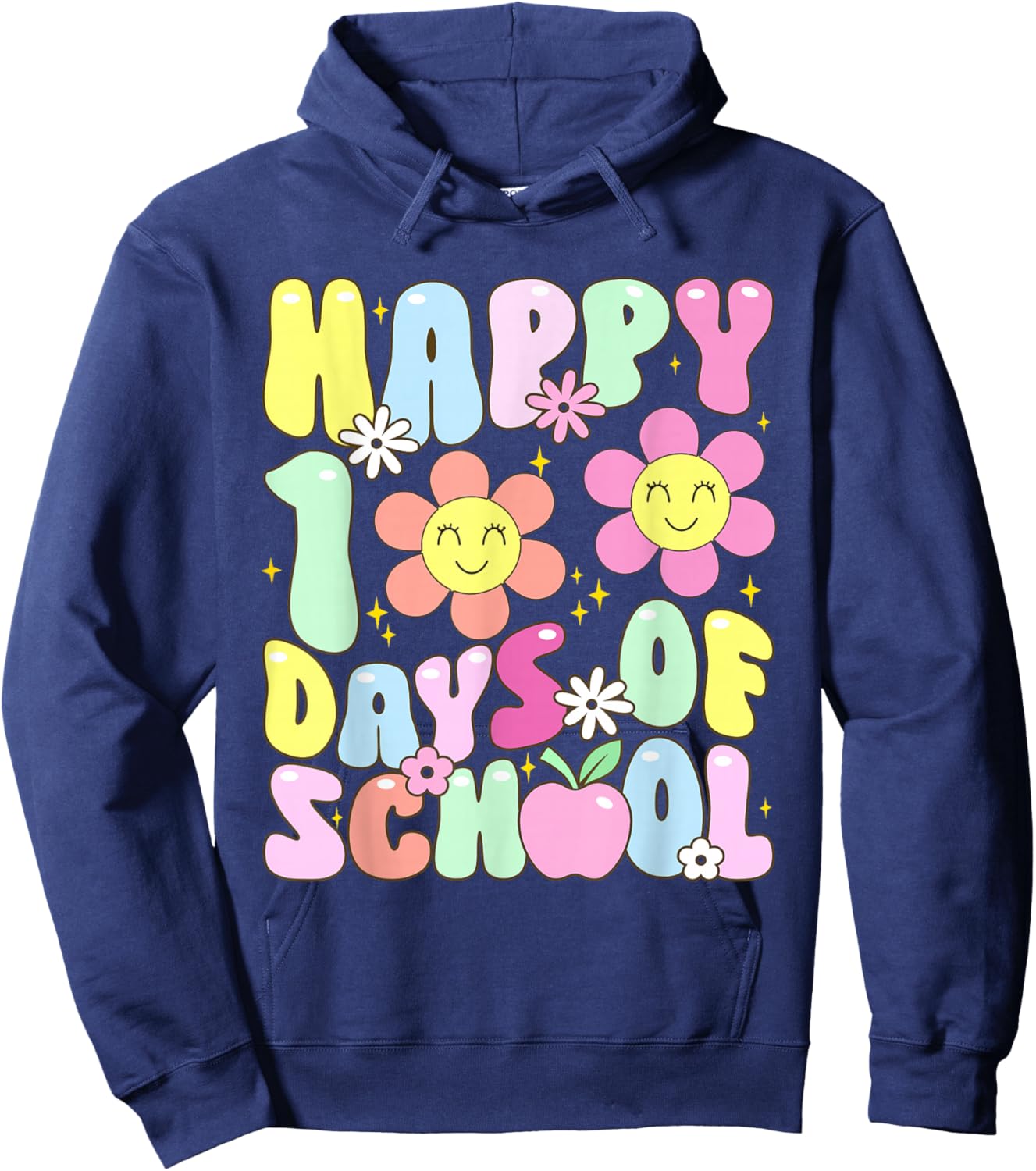 100th Day of School Kids Boys Girls Groovy 100 Days Hoodie - Hoodie | Navy