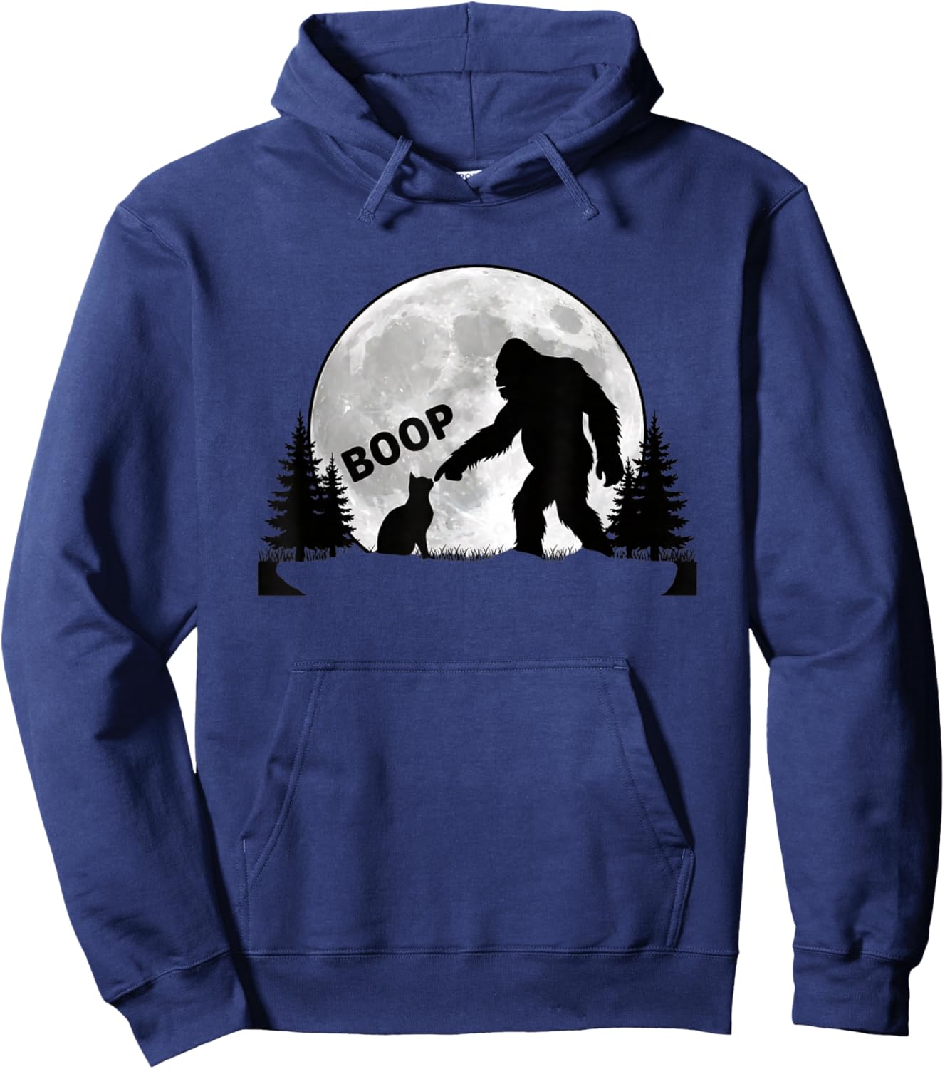 Cat Boop Funny Sasquatch and Cat Moon Silhouette Hoodie - Hoodie | Navy