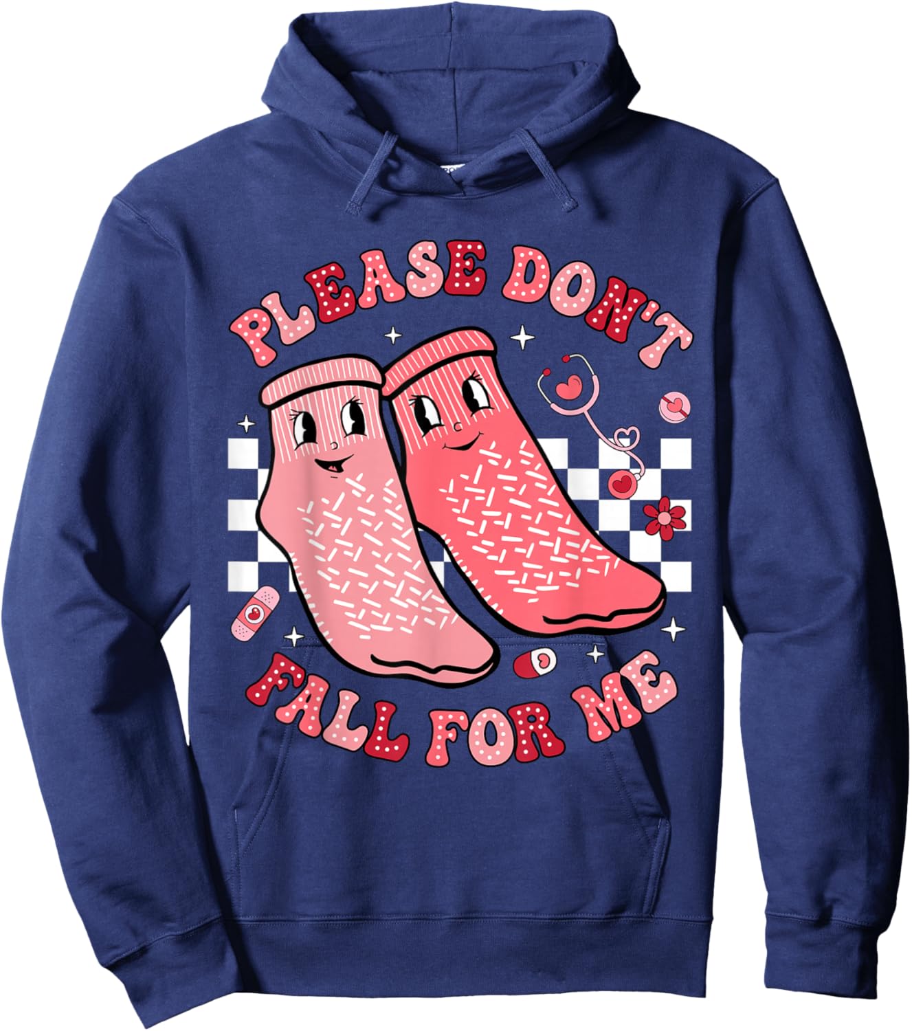 Nurse Valentine Non Slip Socks Please Don't Fall For Me Hoodie - Hoodie | Navy