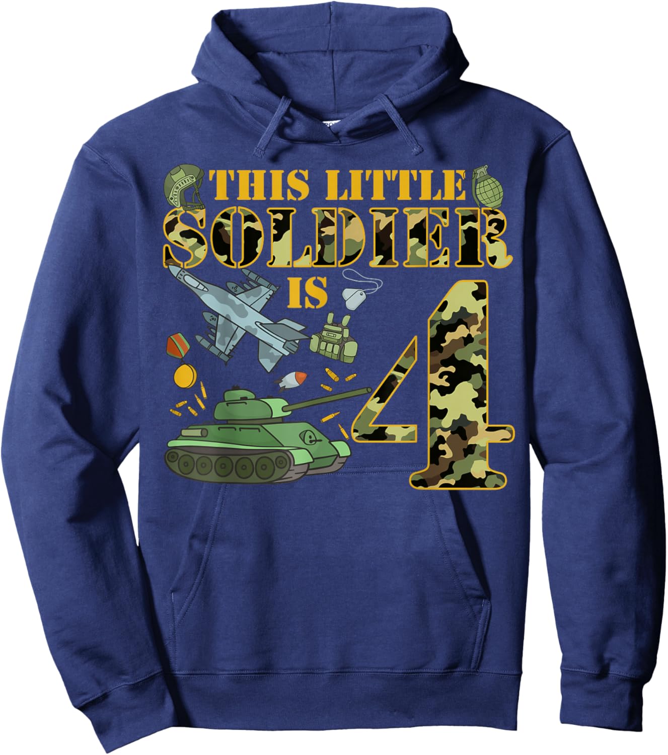 4 Years Old Soldier Birthday Boy 4th Birthday Camo Hoodie - Hoodie | Navy