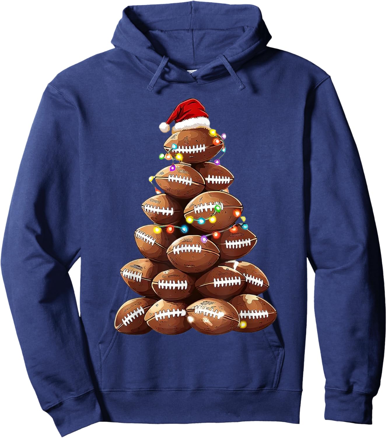 American Football Christmas Tree Xmas Pajamas Player Hoodie - Hoodie | Navy