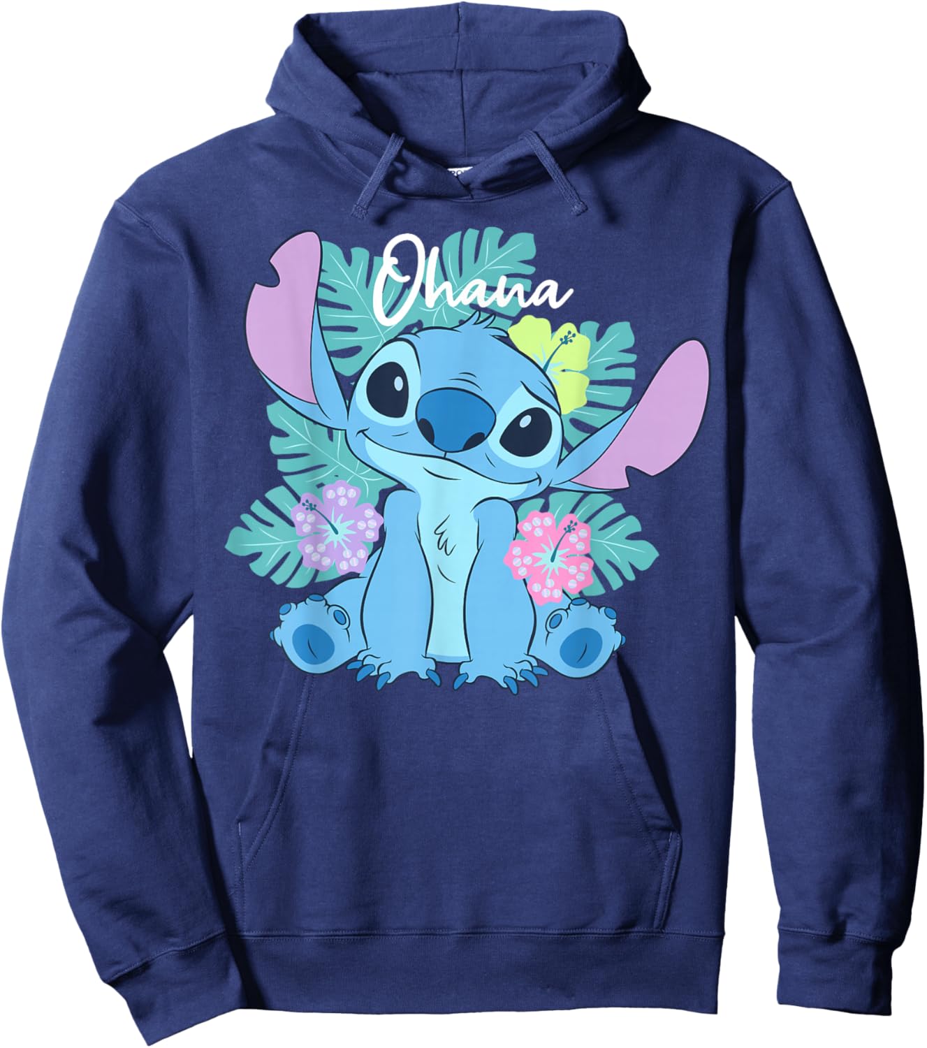 Disney Lilo & Stitch Ohana Adorable Pose Floral Logo Hoodie - Hoodie | Navy