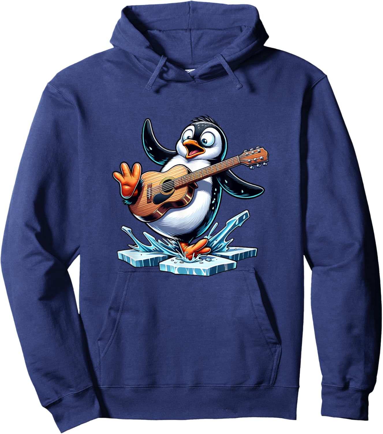 Funny Penguin Playing Guitar On Ice Splash Hoodie - Hoodie | Navy
