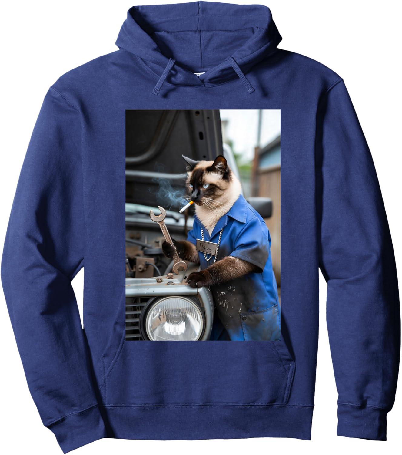 Funny cat with Cigarette Turning Wrench Hoodie - Hoodie | Navy