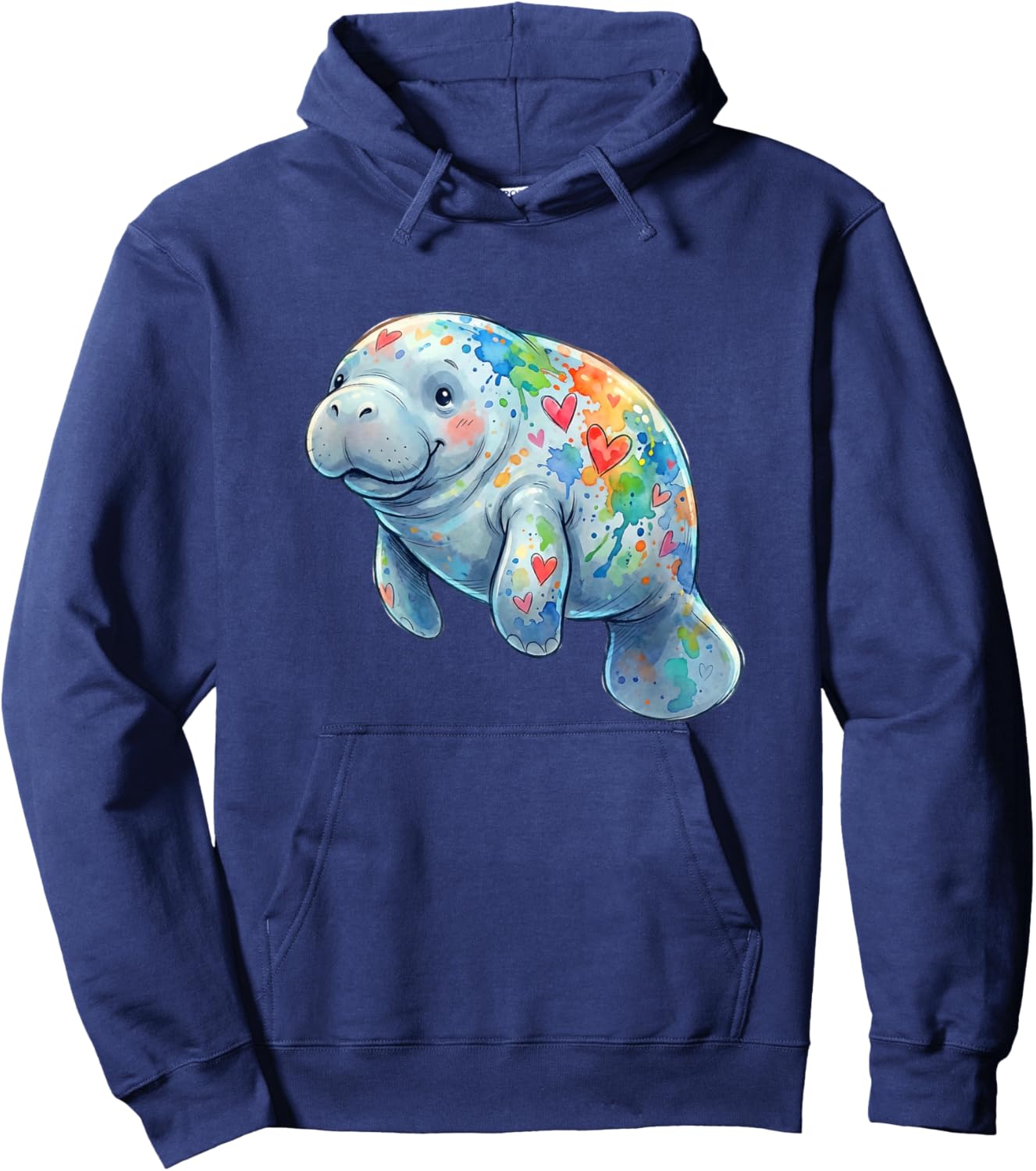 Colorful Cute Manatee with Rainbow Hearts Love Hoodie - Hoodie | Navy