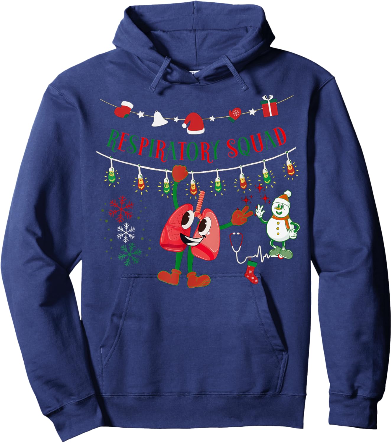 Respiratory Squad Nurse Xmas Light Lung Hanging Pulmonary Hoodie - Hoodie | Navy
