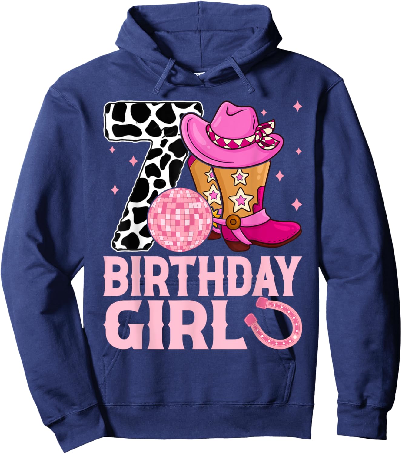 Happy 7th Birthday Girl Outfit Rodeo Western Cowgirl Cowboy Hoodie - Hoodie | Navy