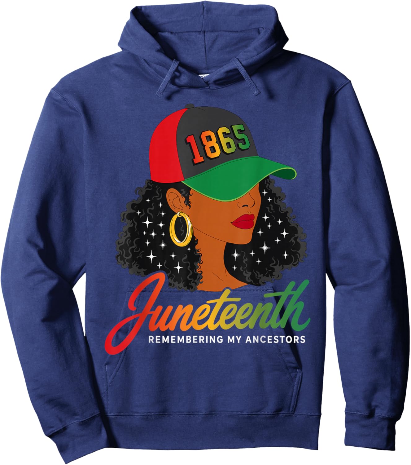 Juneteenth Remembering My Ancestors 1865 Black Woman Afro Hoodie - Hoodie | Navy