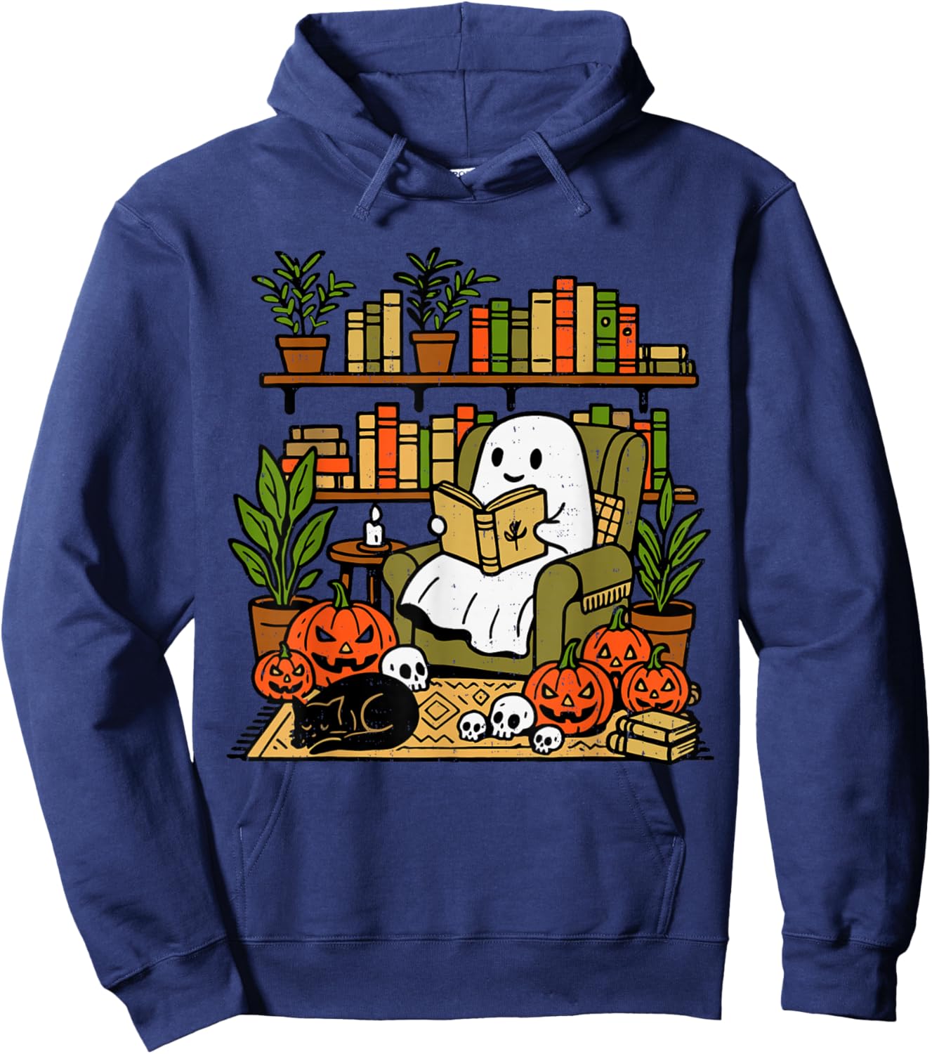 Ghost Library Reading Books Halloween Librarian Teacher Hoodie - Hoodie | Navy
