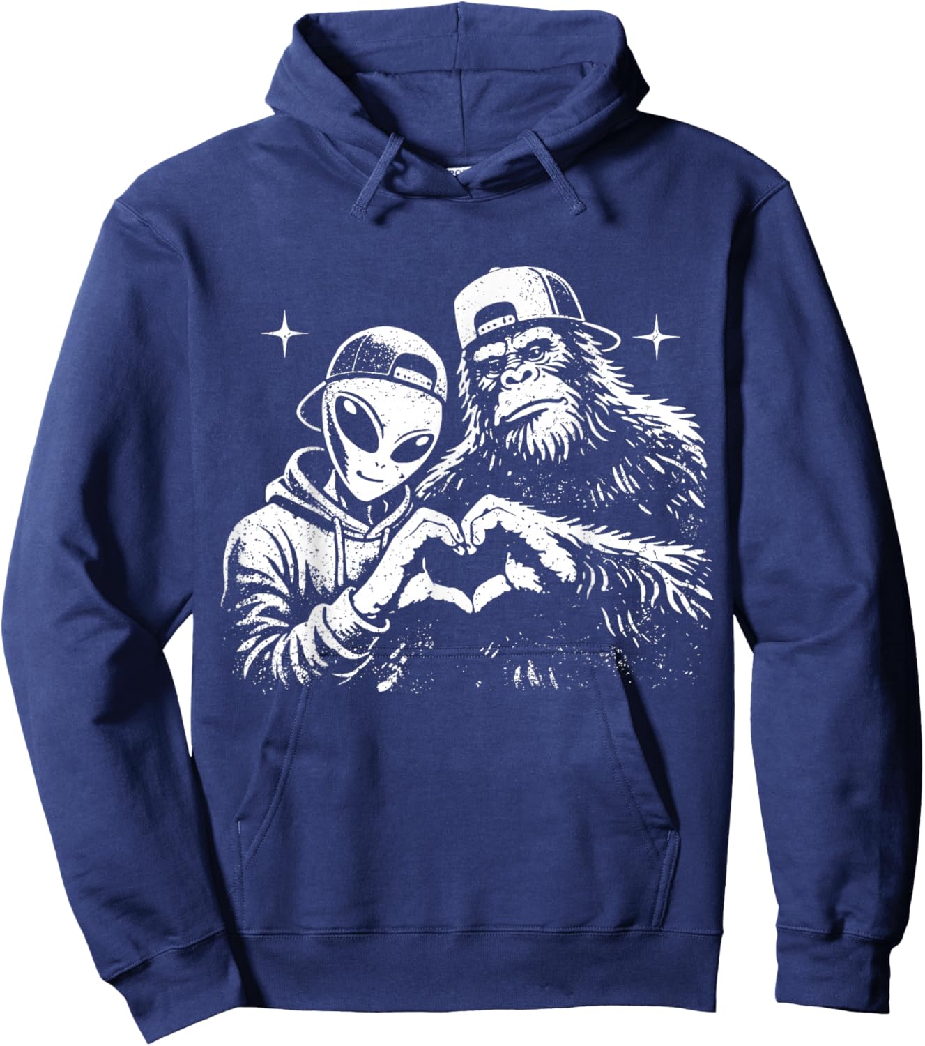 Big Foot and Alien Heart Love Hand Sign Funny Valentine Hoodie - Hoodie | Navy