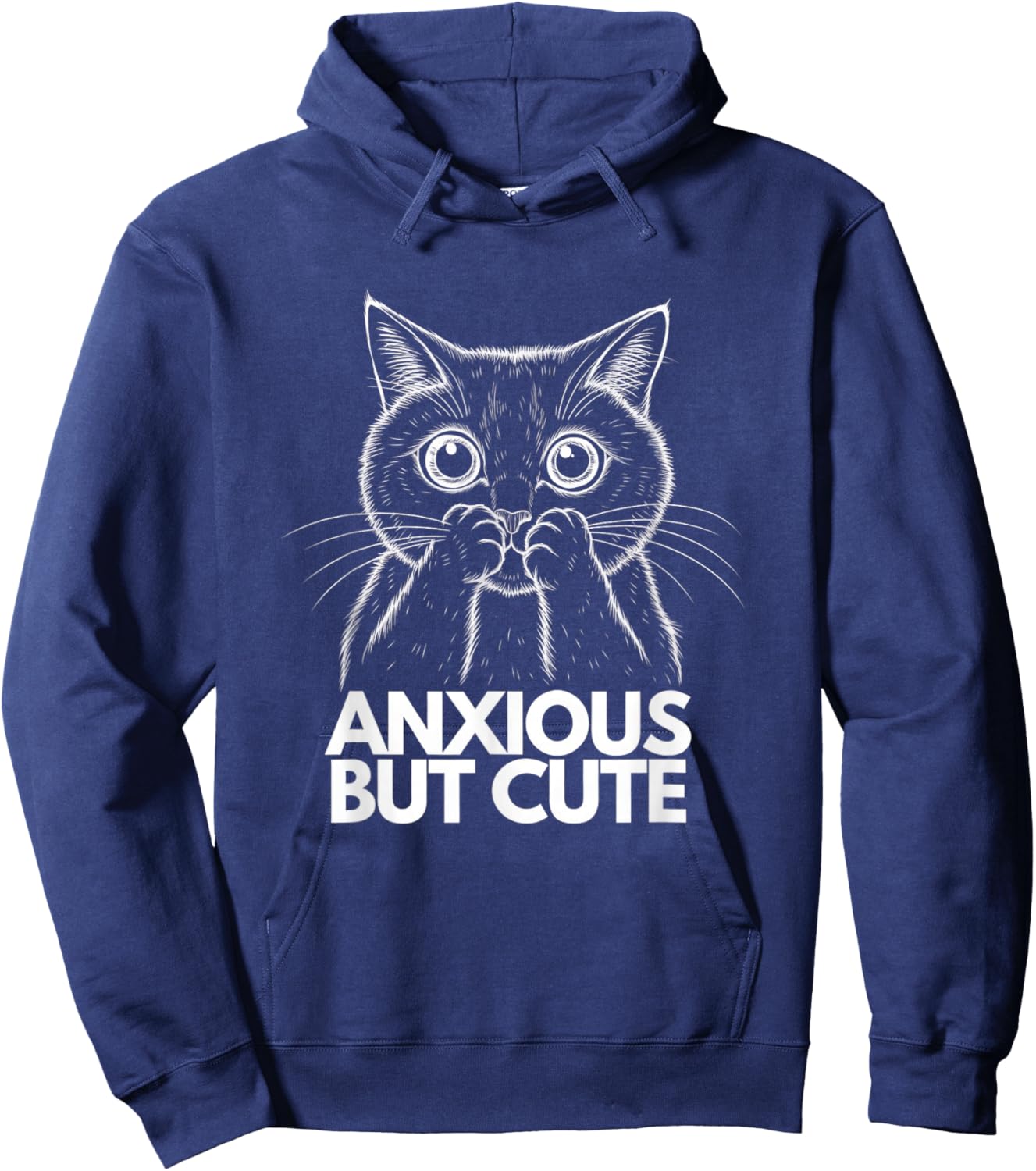Anxious But Cute Funny Anxiety Meme Cat Lover Introvert Hoodie - Hoodie | Navy