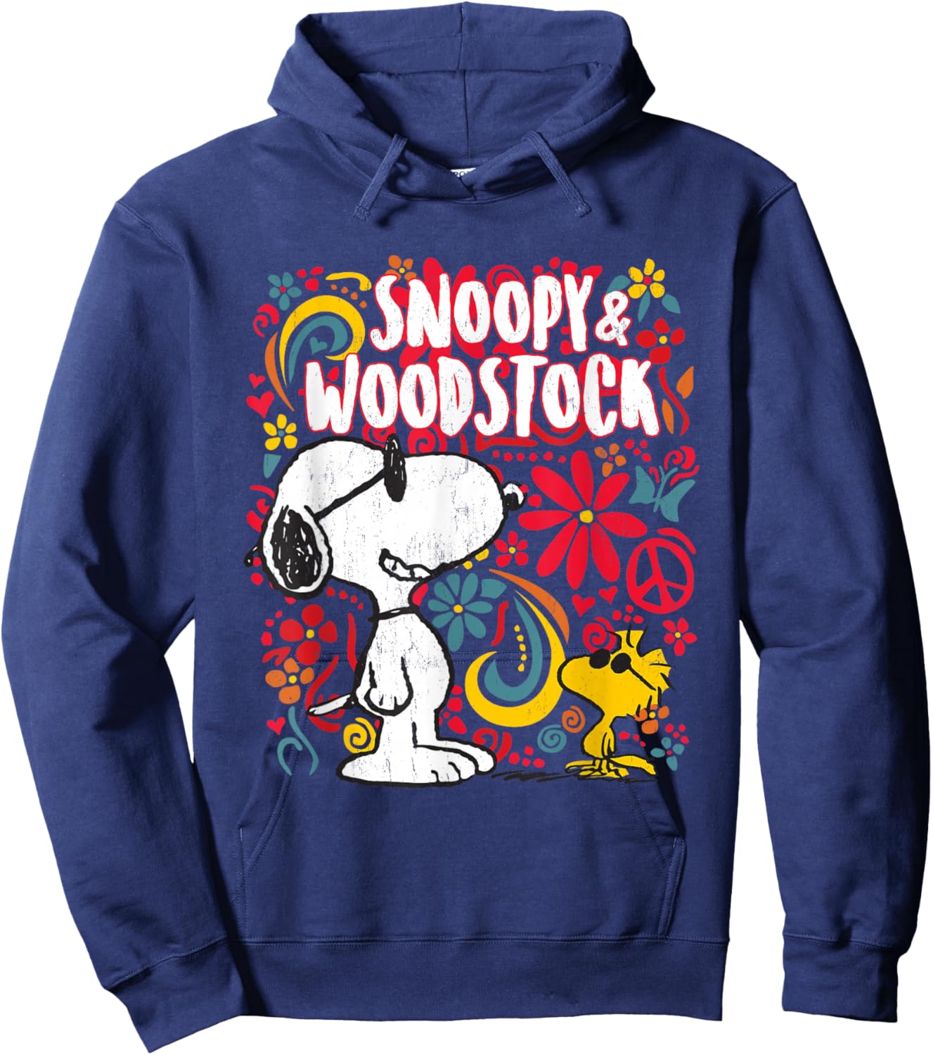 Peanuts 70er Jahre Floral Snoopy And Woodstock Hoodie - Hoodie | Navy