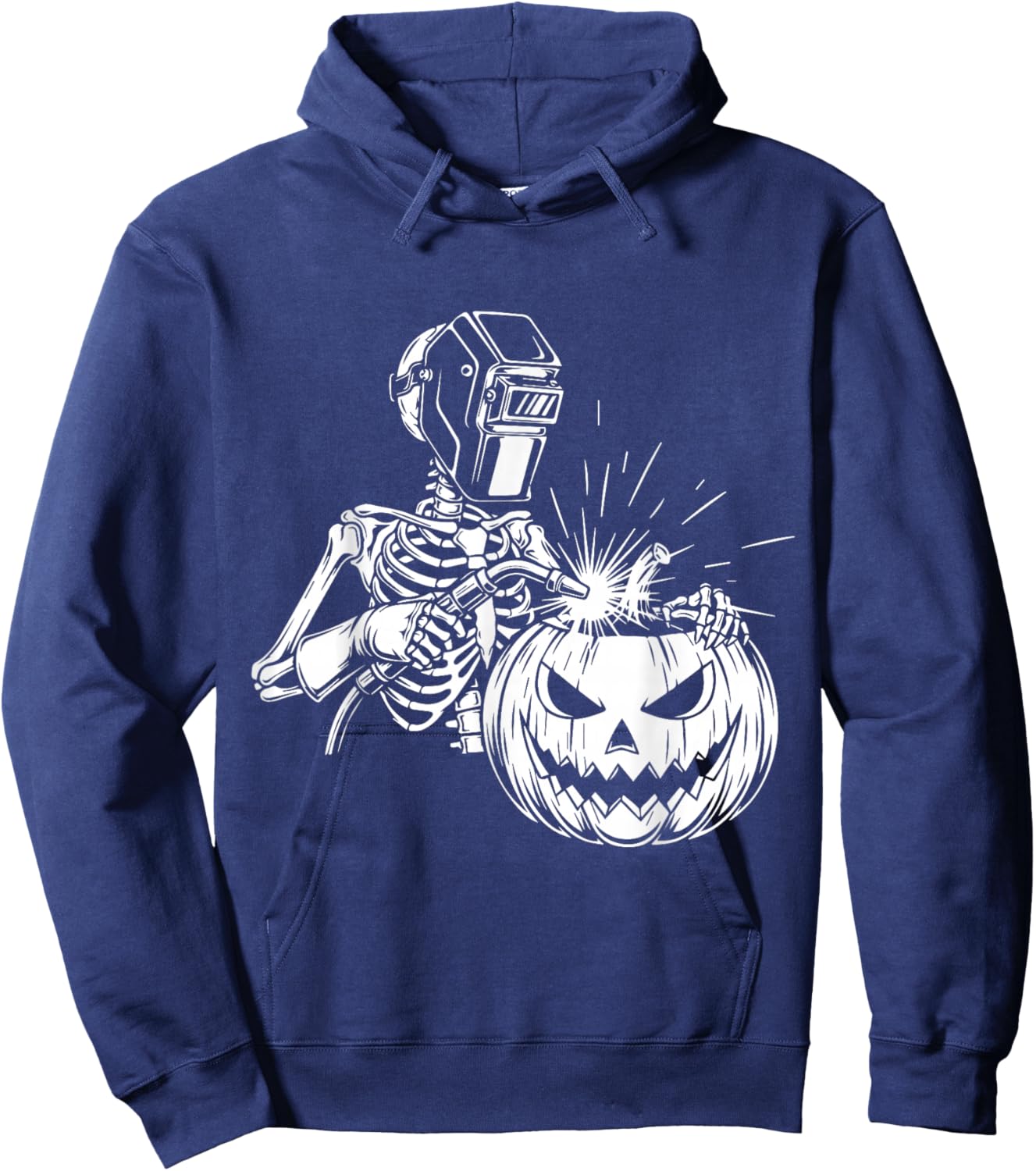 Funny Skeleton Welding Halloween Welder Pumpkin Carving Hoodie - Hoodie | Navy