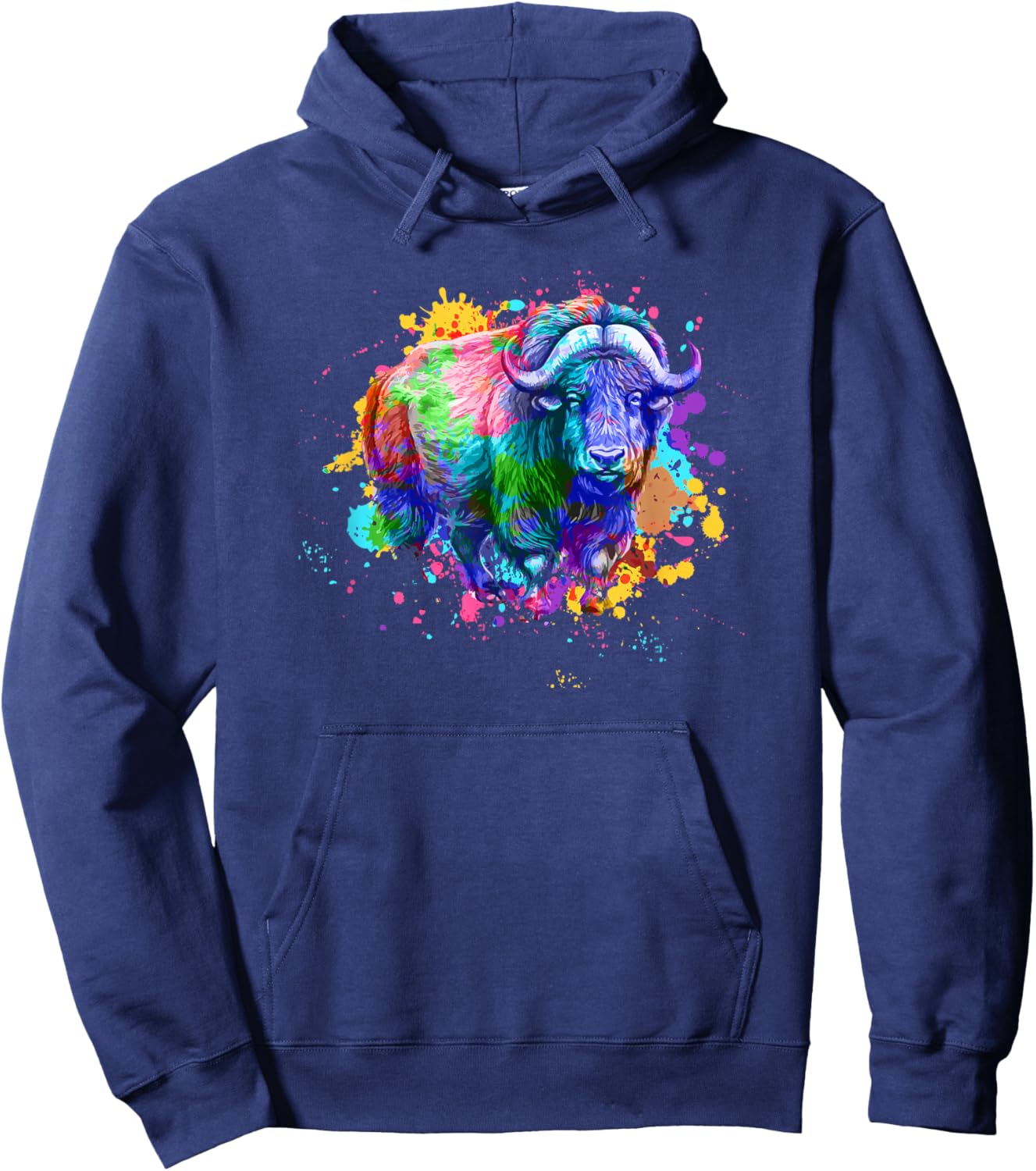 Musk Ox With Watercolors - Musk Ox Muskox Hoodie - Hoodie | Navy