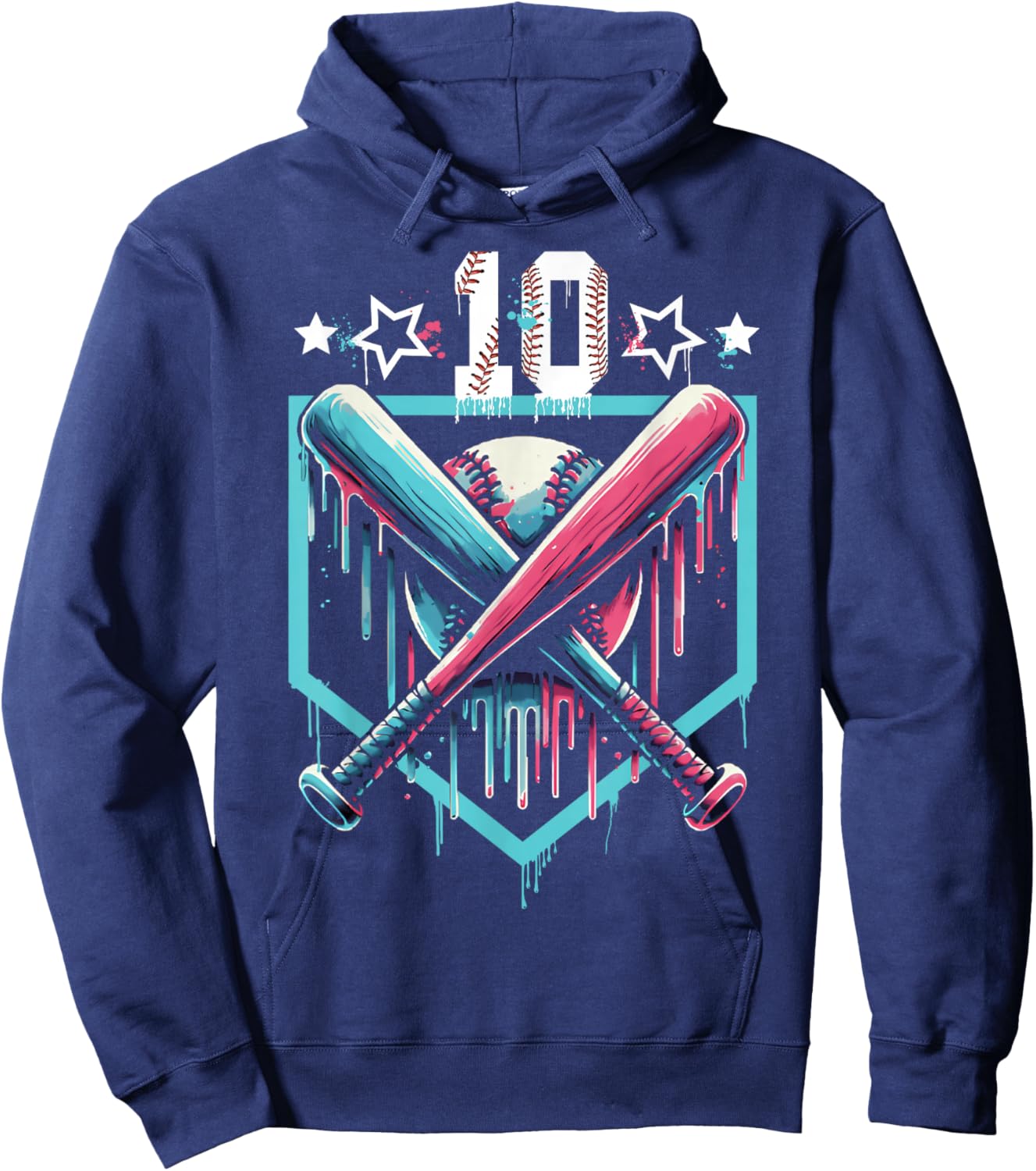 Baseball Drip 10th Birthday Boys Number 10 Youth 10 Year Old Hoodie - Hoodie | Navy